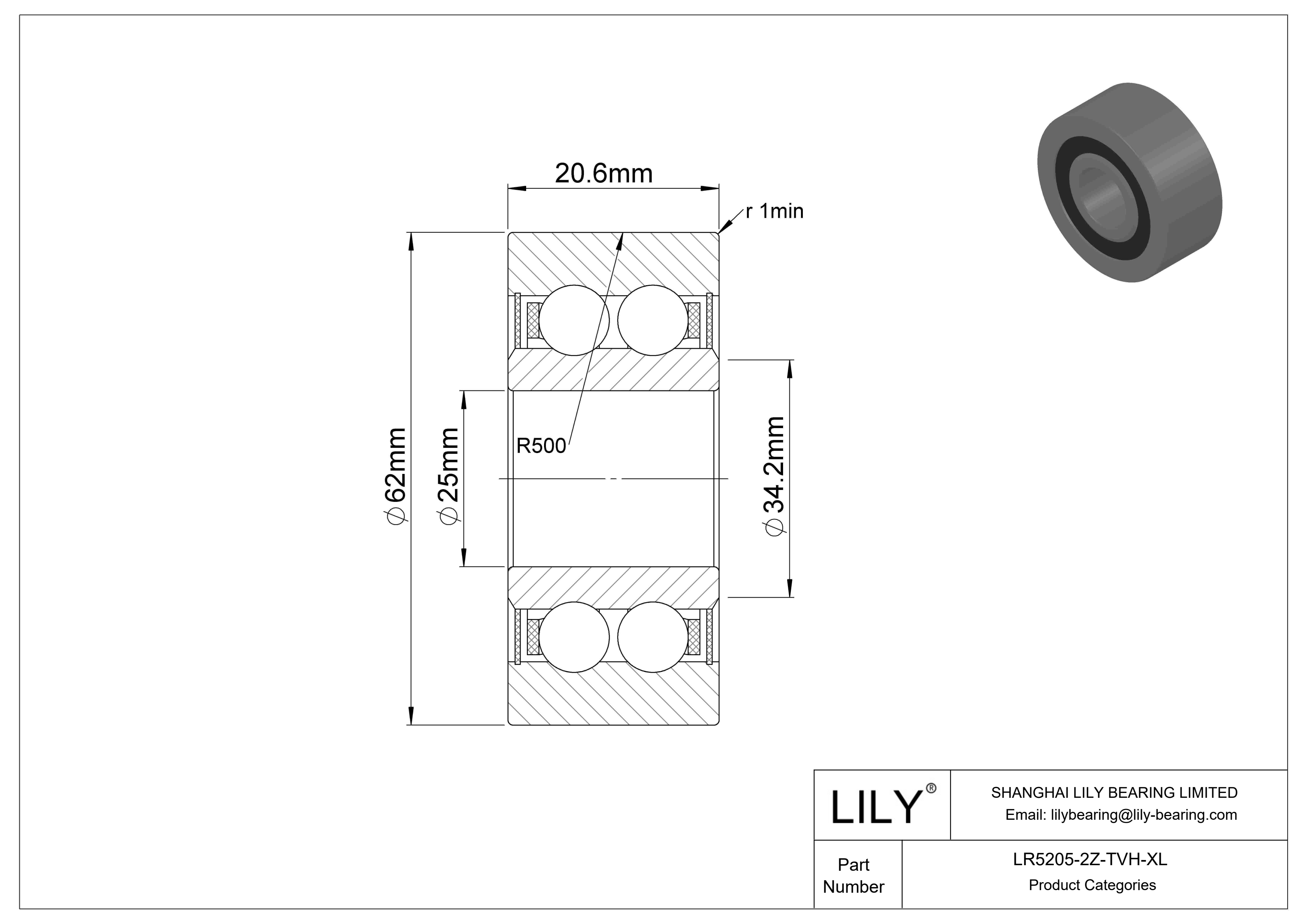 LR5205-2Z-TVH-XL Yoke Type Track Rollers cad drawing