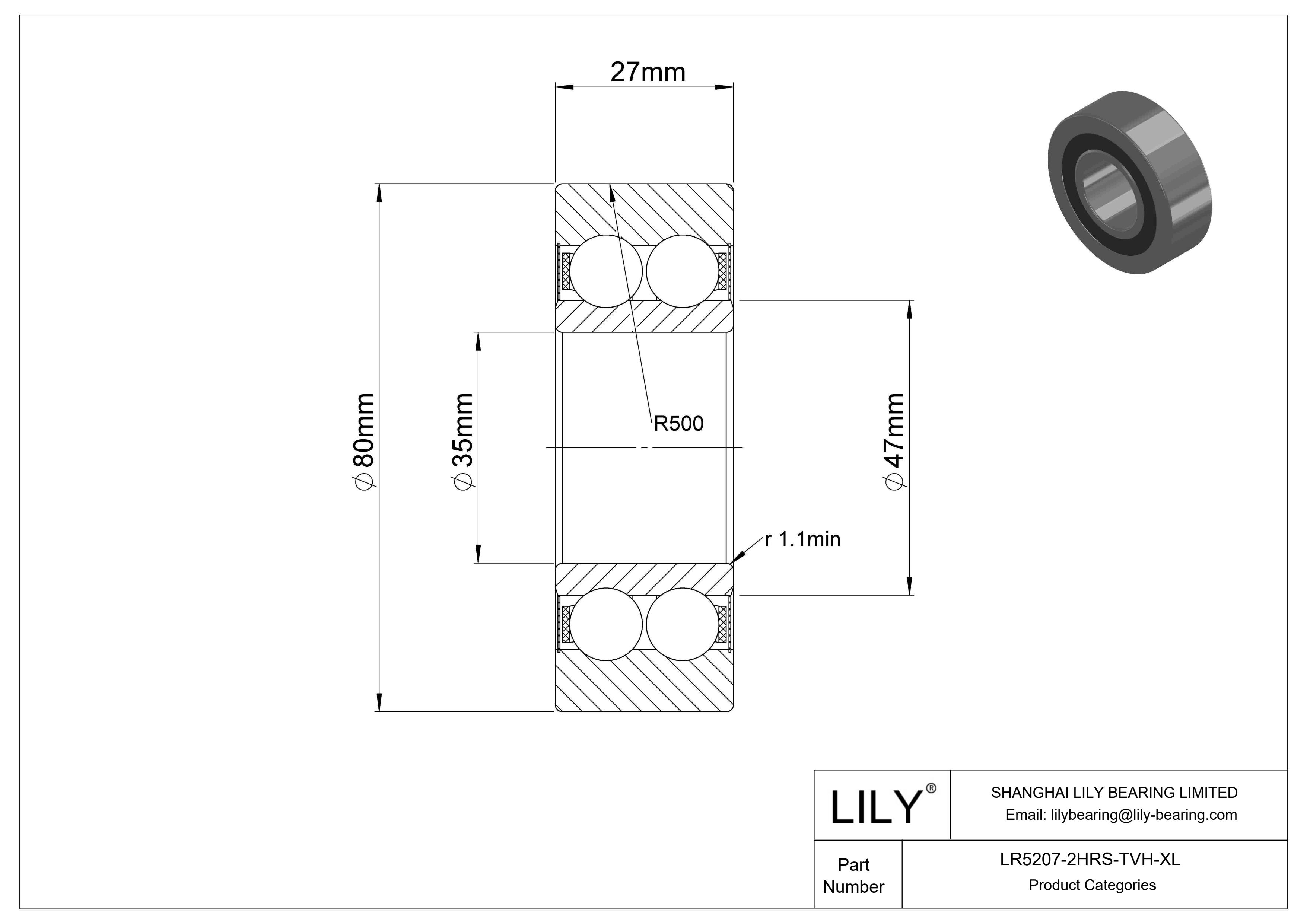 LR5207-2HRS-TVH-XL Yoke Type Track Rollers cad drawing