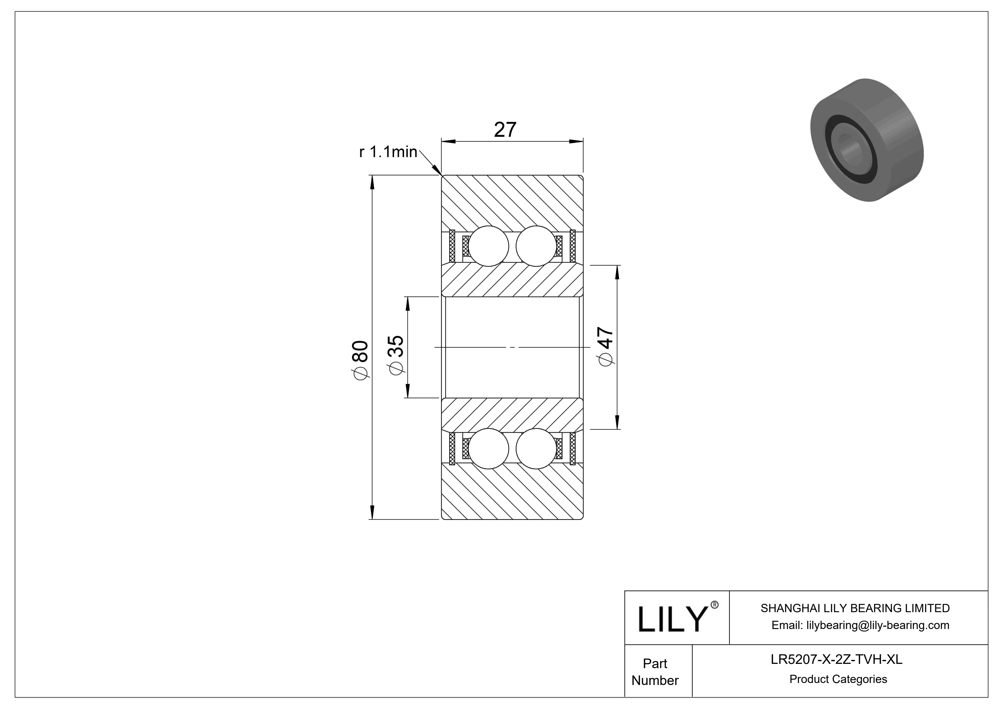LR5207-X-2Z-TVH-XL Yoke Type Track Rollers cad drawing