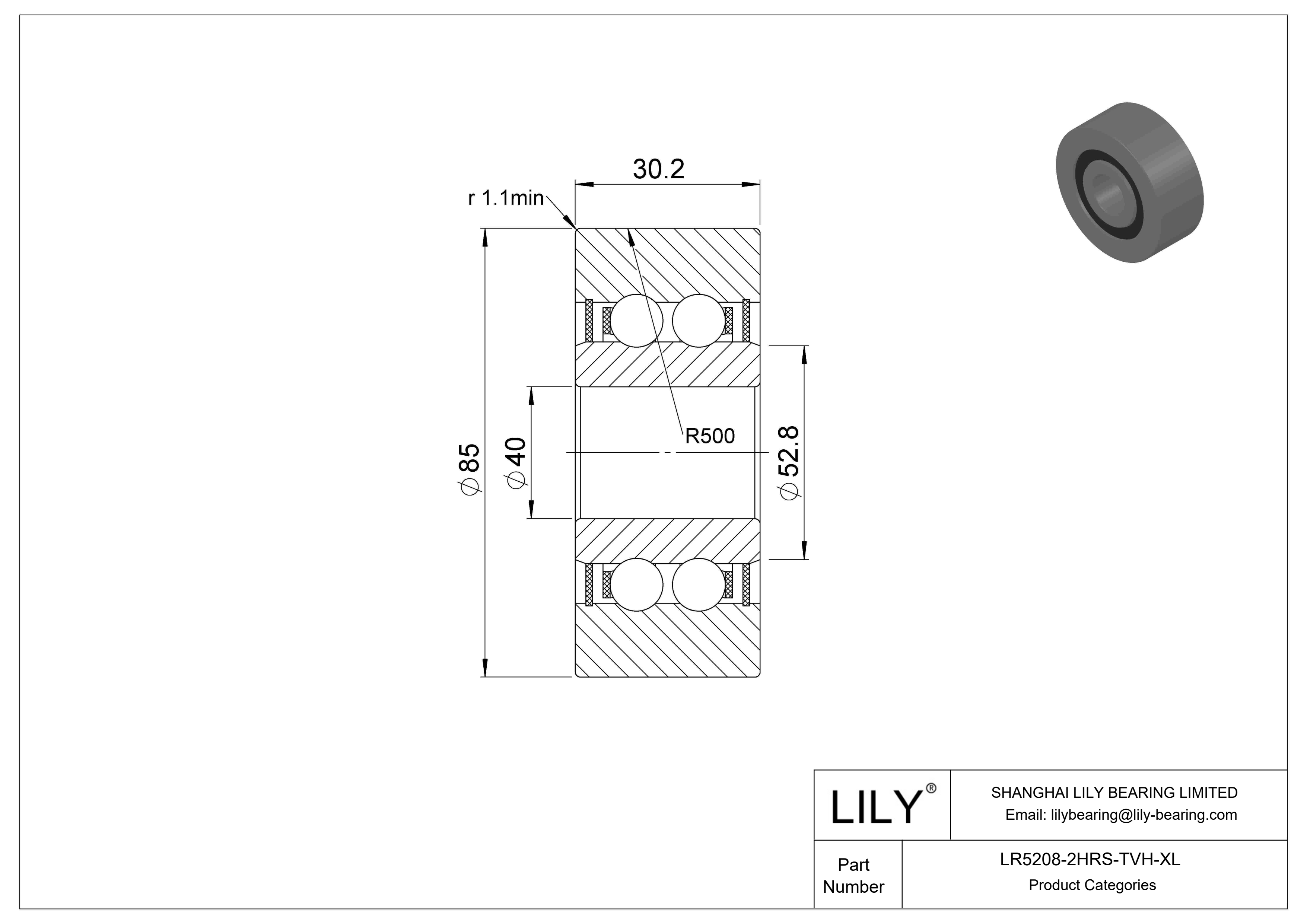 LR5208-2HRS-TVH-XL Yoke Type Track Rollers cad drawing