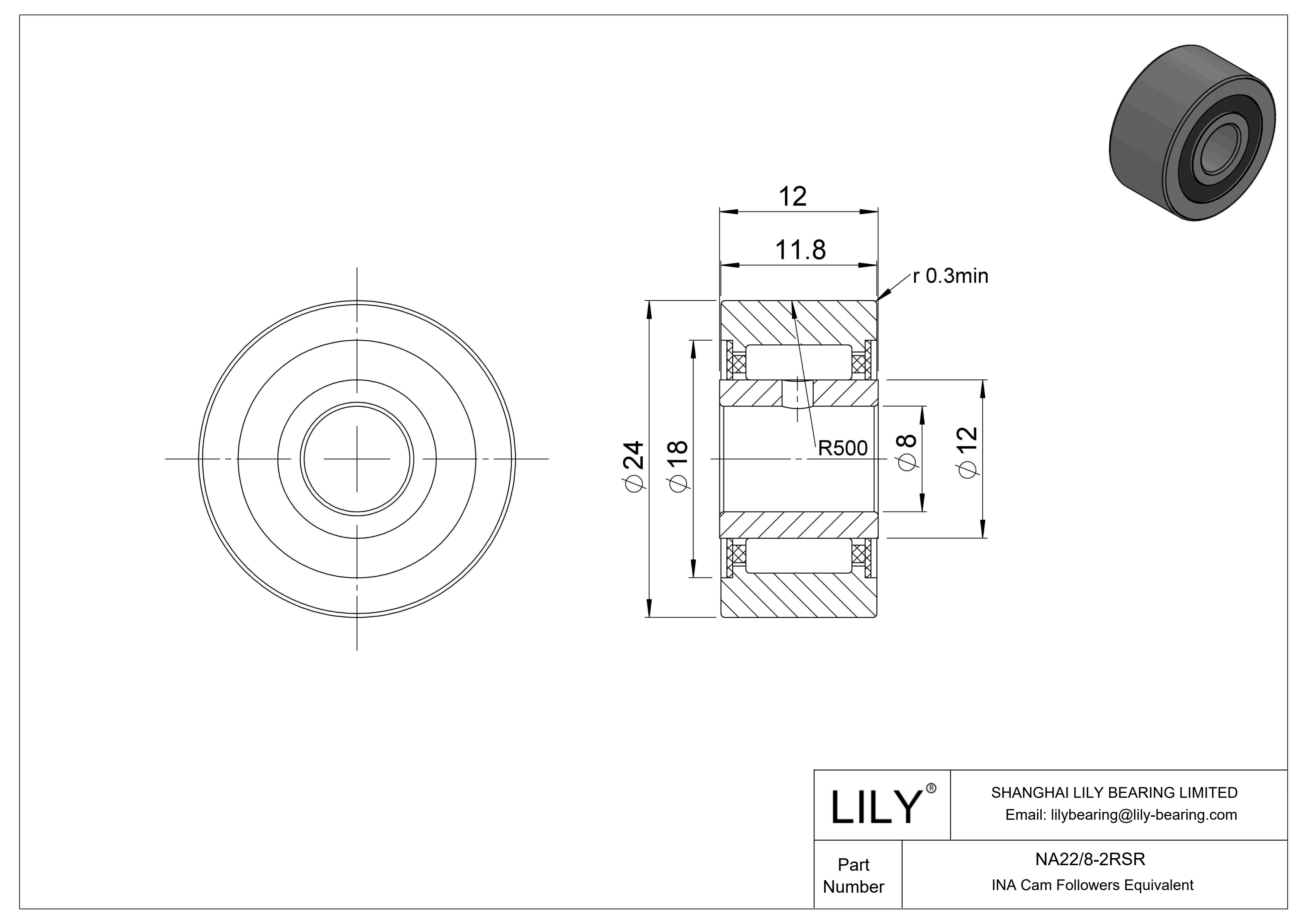 NA22/8-2RSR Yugo seguidor de leva cad drawing