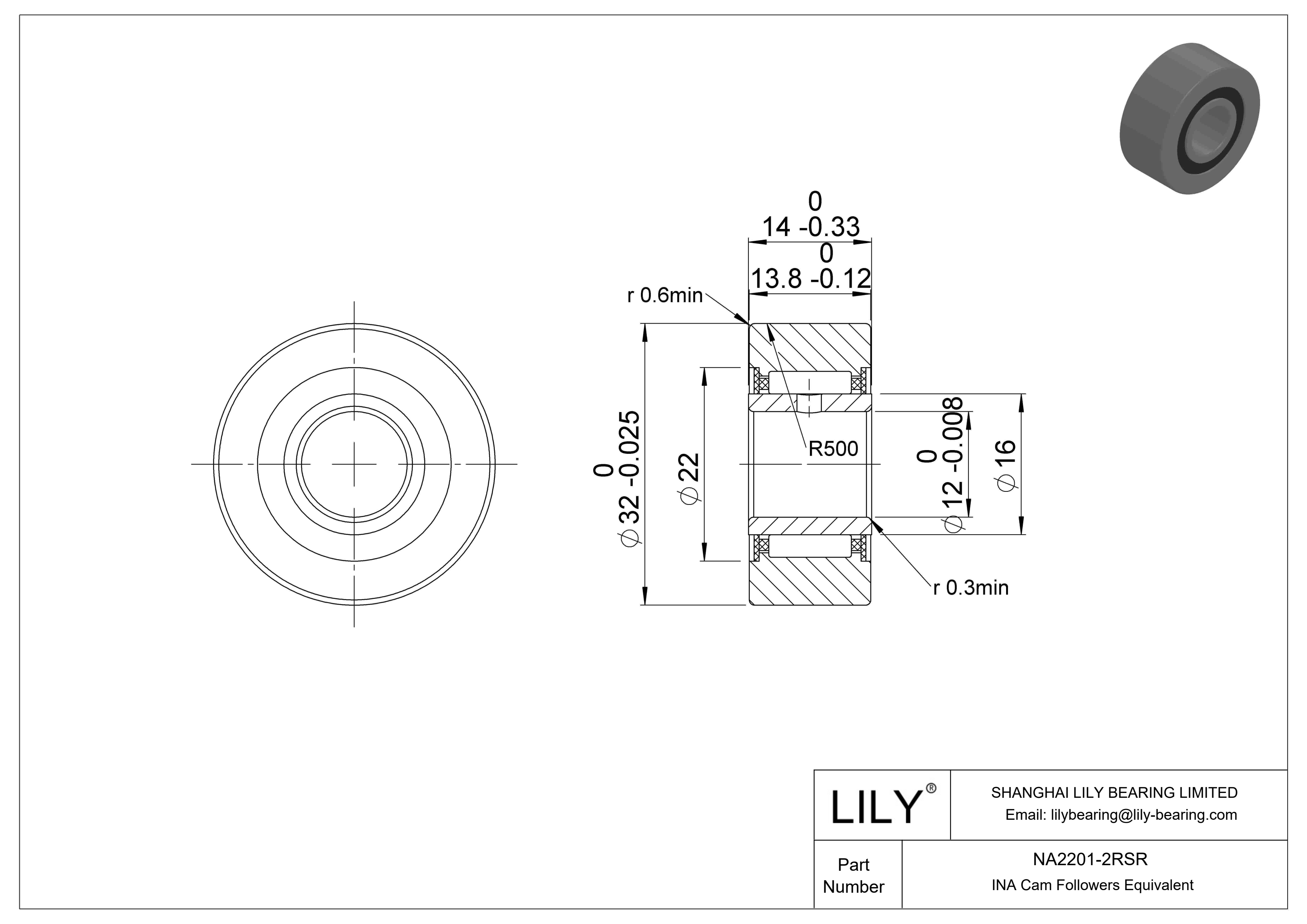 NA2201-2RSR Yugo seguidor de leva cad drawing