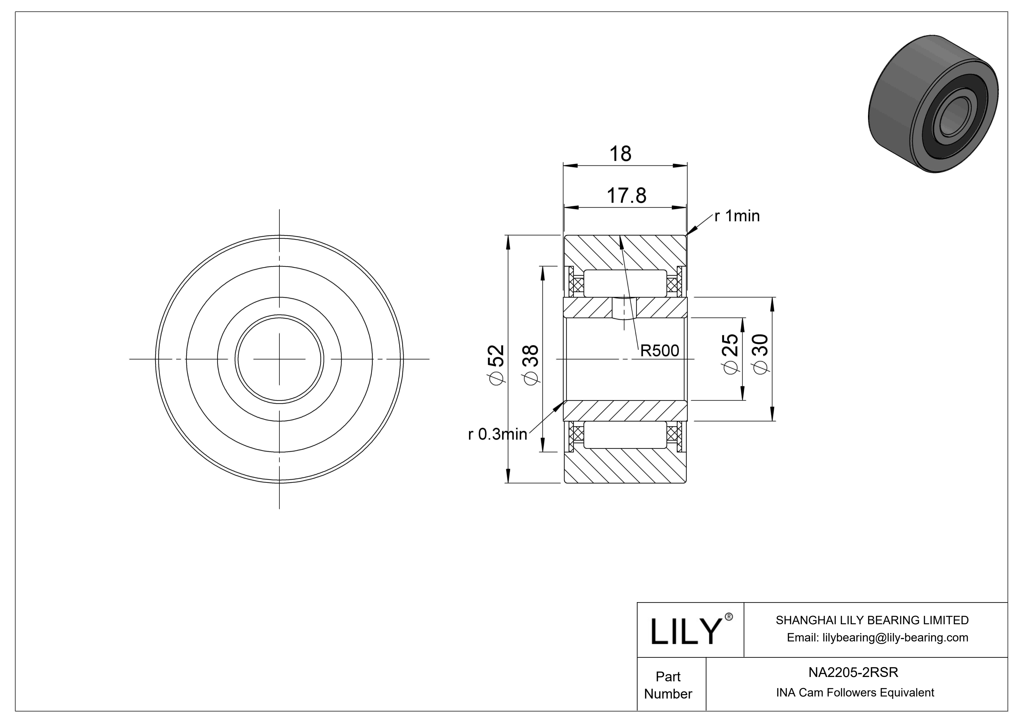 NA2205-2RSR Yugo seguidor de leva cad drawing