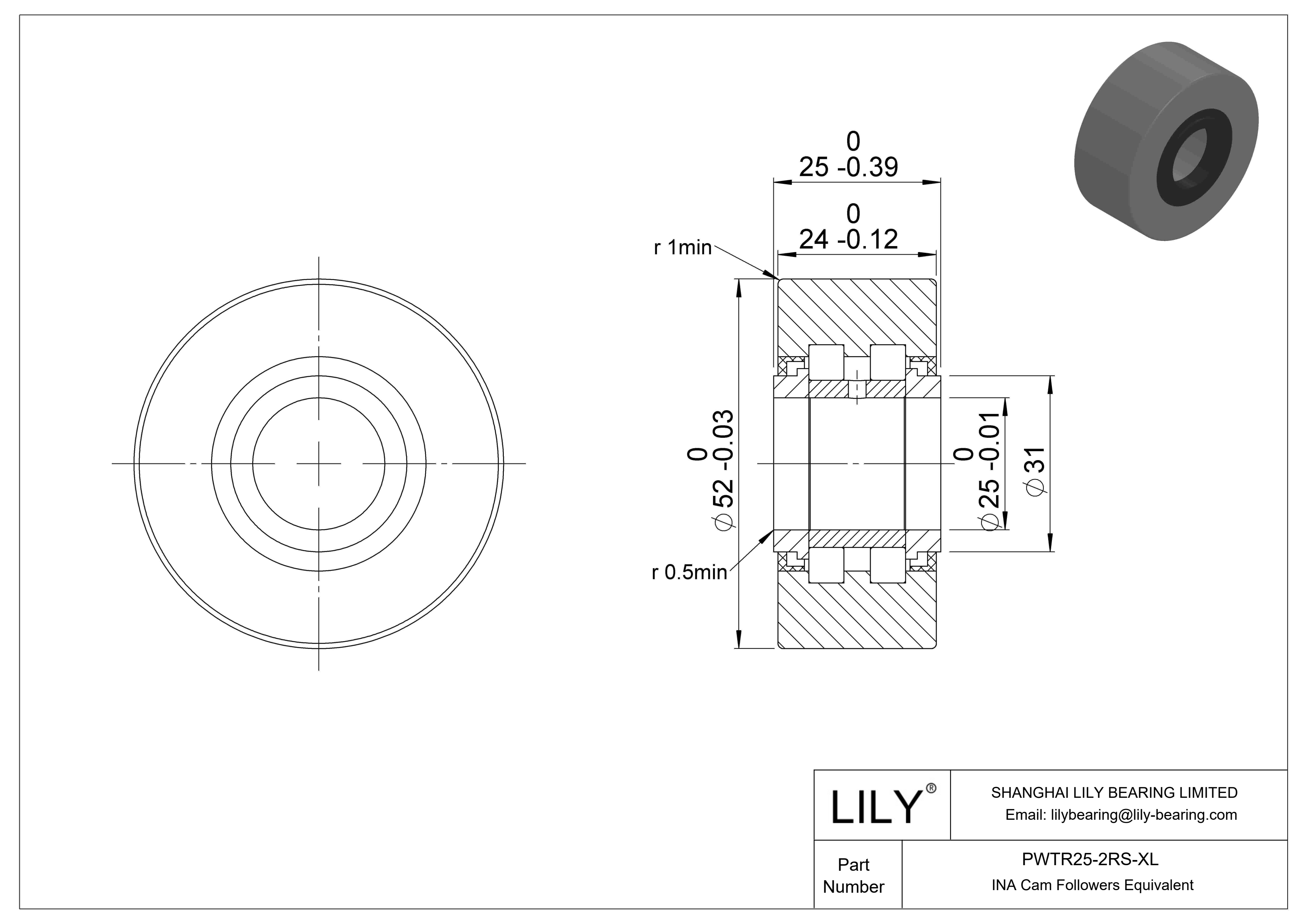 PWTR25-2RS-XL Yugo seguidor de leva cad drawing