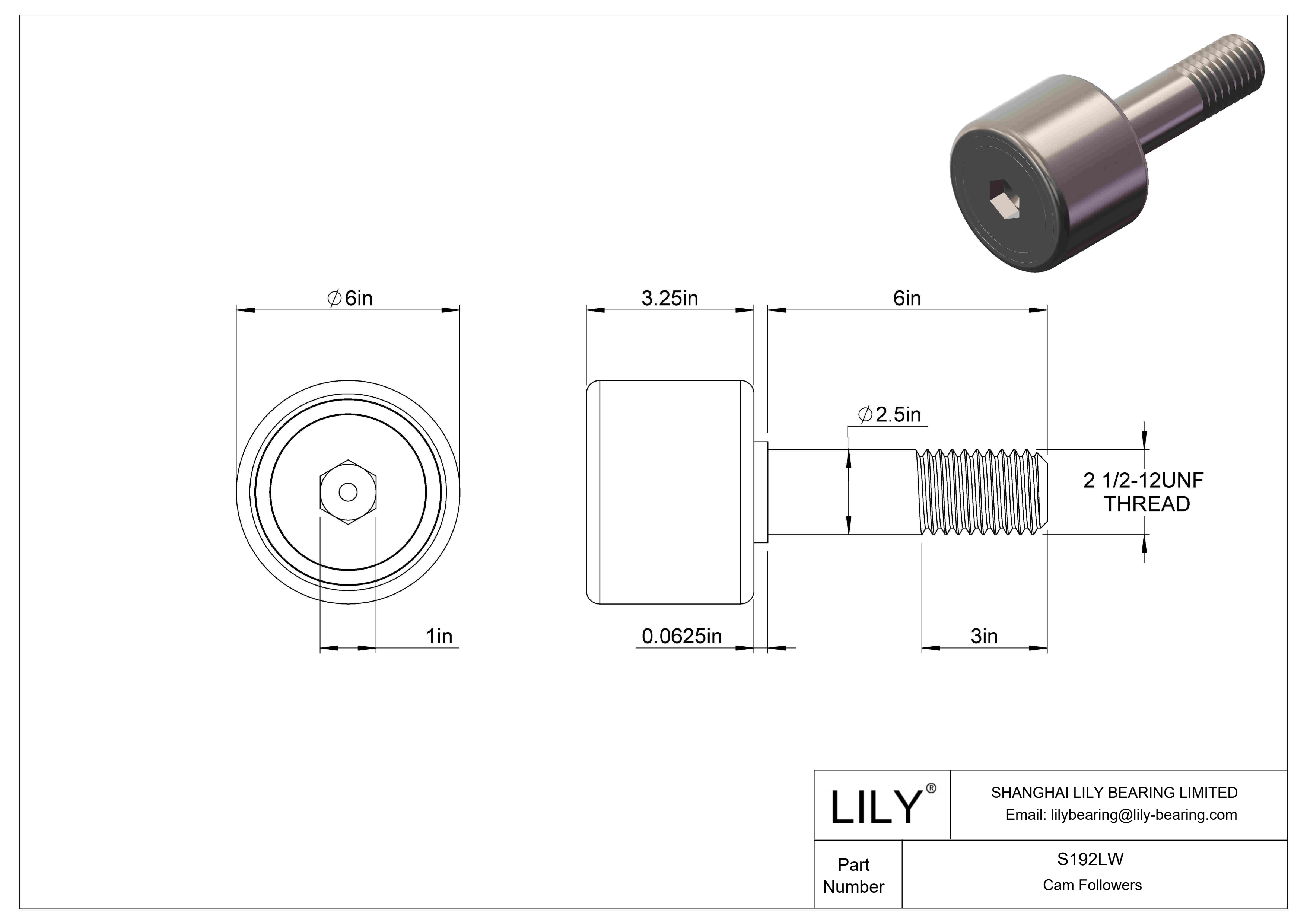 S192LW Needle Roller Cam Followers-Standard Stud Type cad drawing