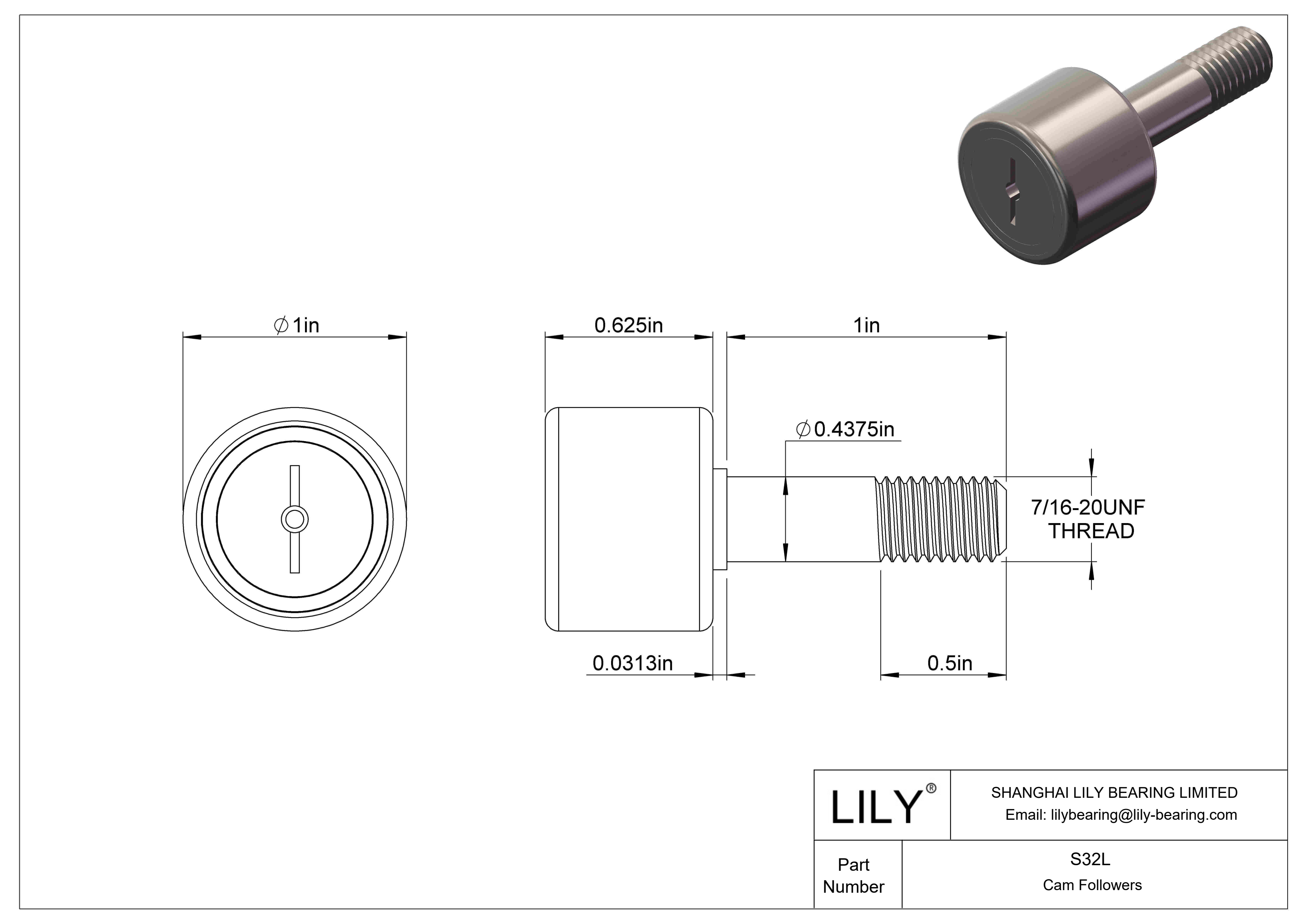 S32L Needle Roller Cam Followers-Standard Stud Type cad drawing