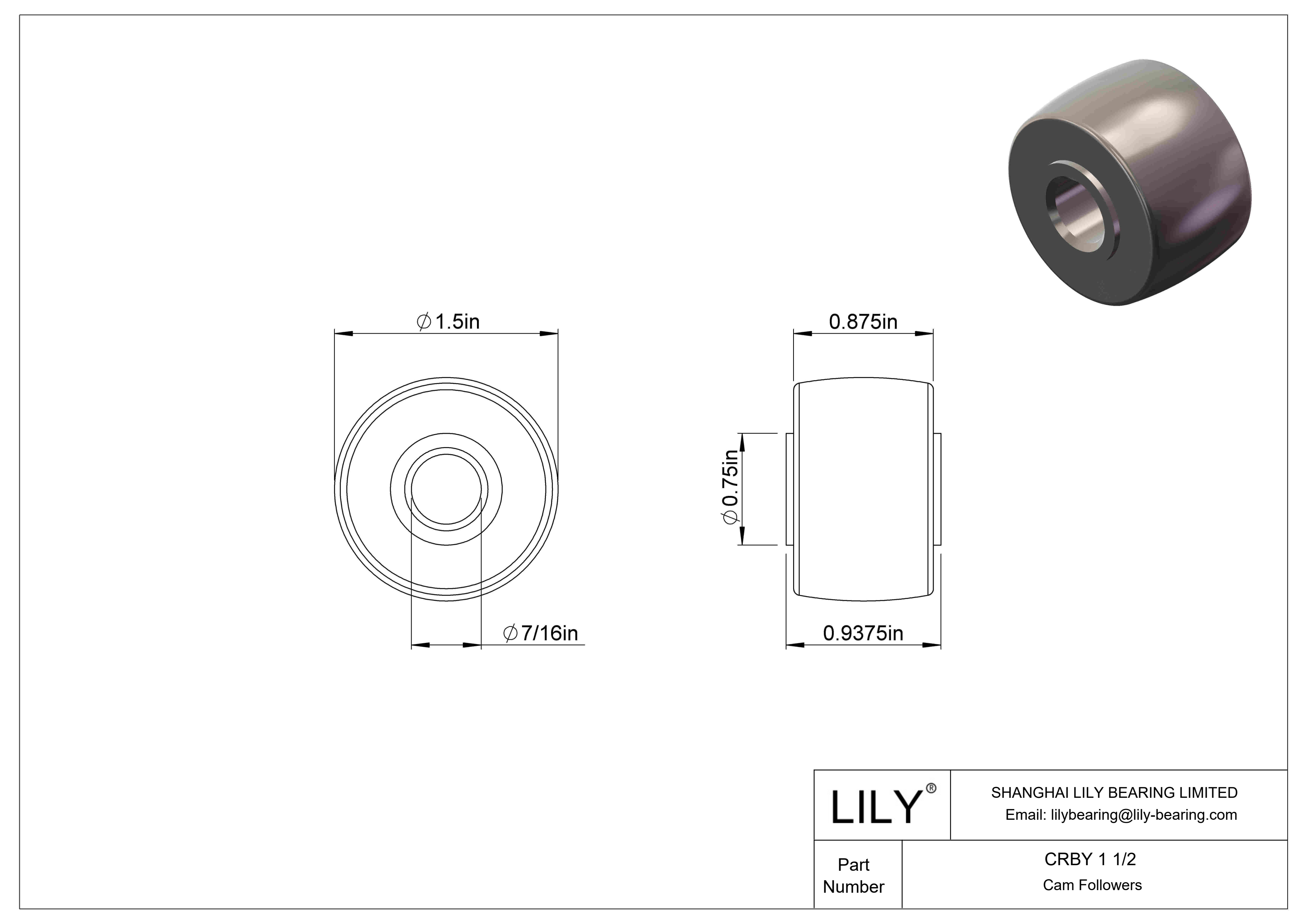 CRBY 1 1/2 Roller Cam Follower-Yoke Type cad drawing