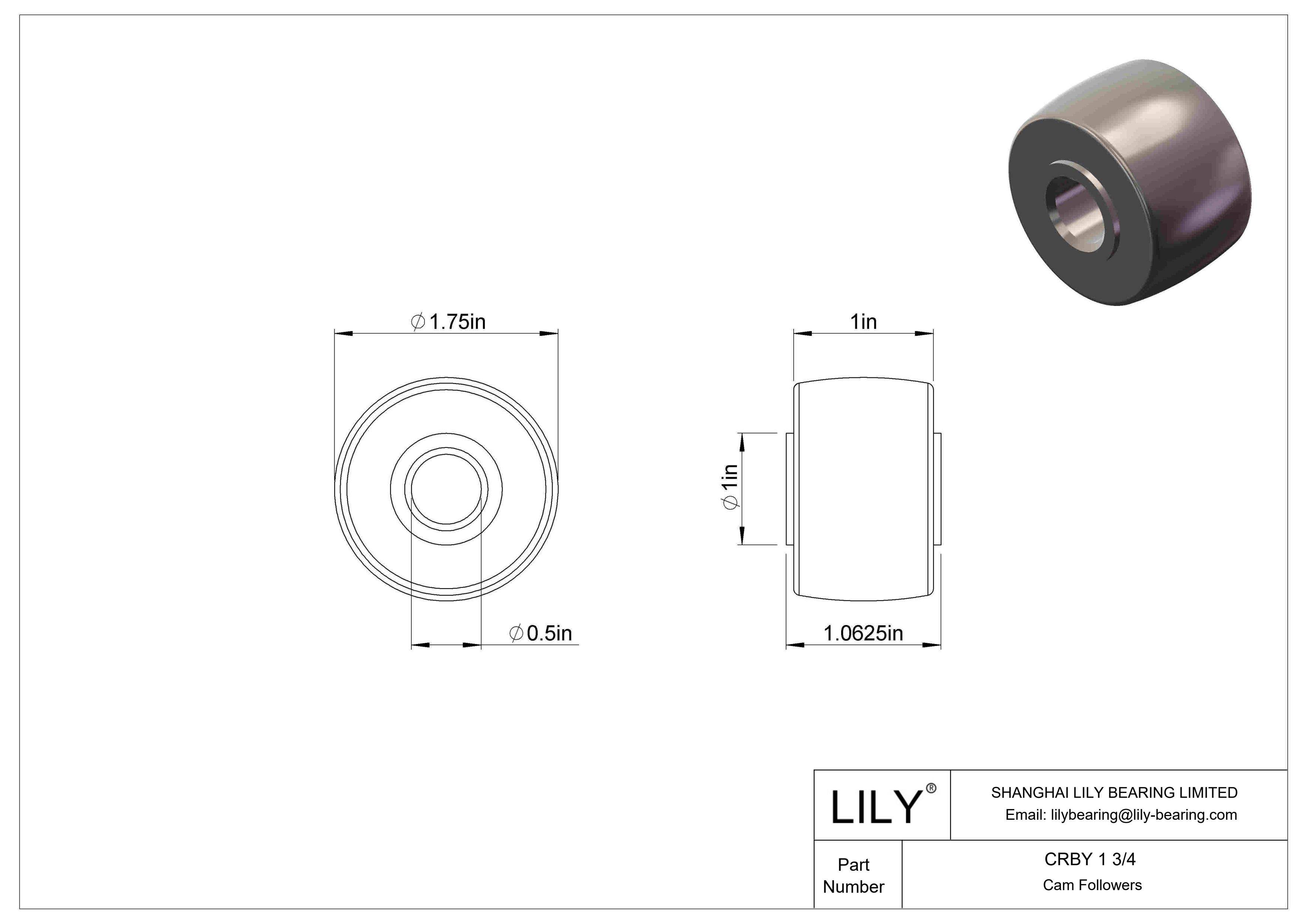 CRBY 1 3/4 Roller Cam Follower-Yoke Type cad drawing