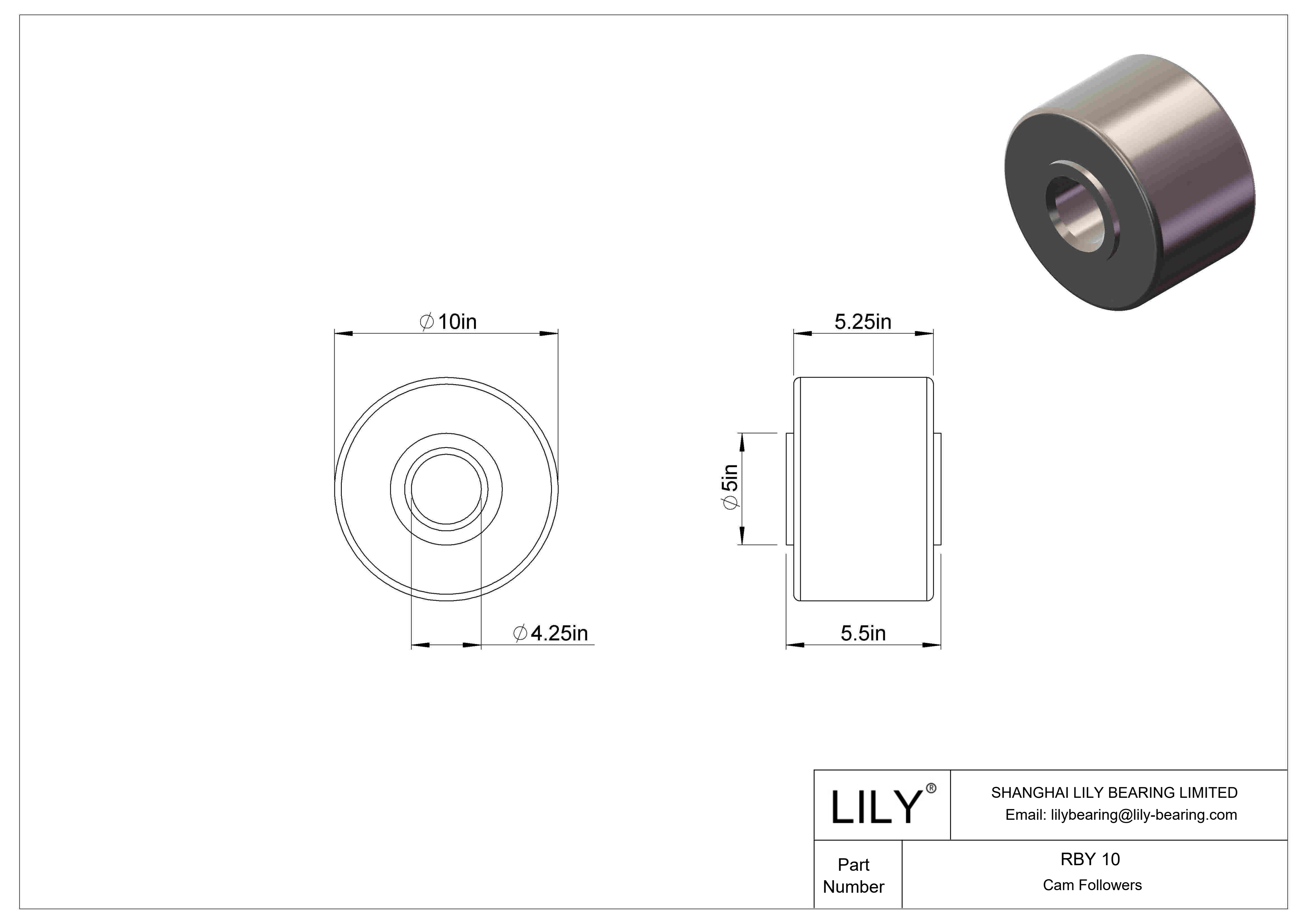 RBY 10 Roller Cam Follower-Yoke Type cad drawing