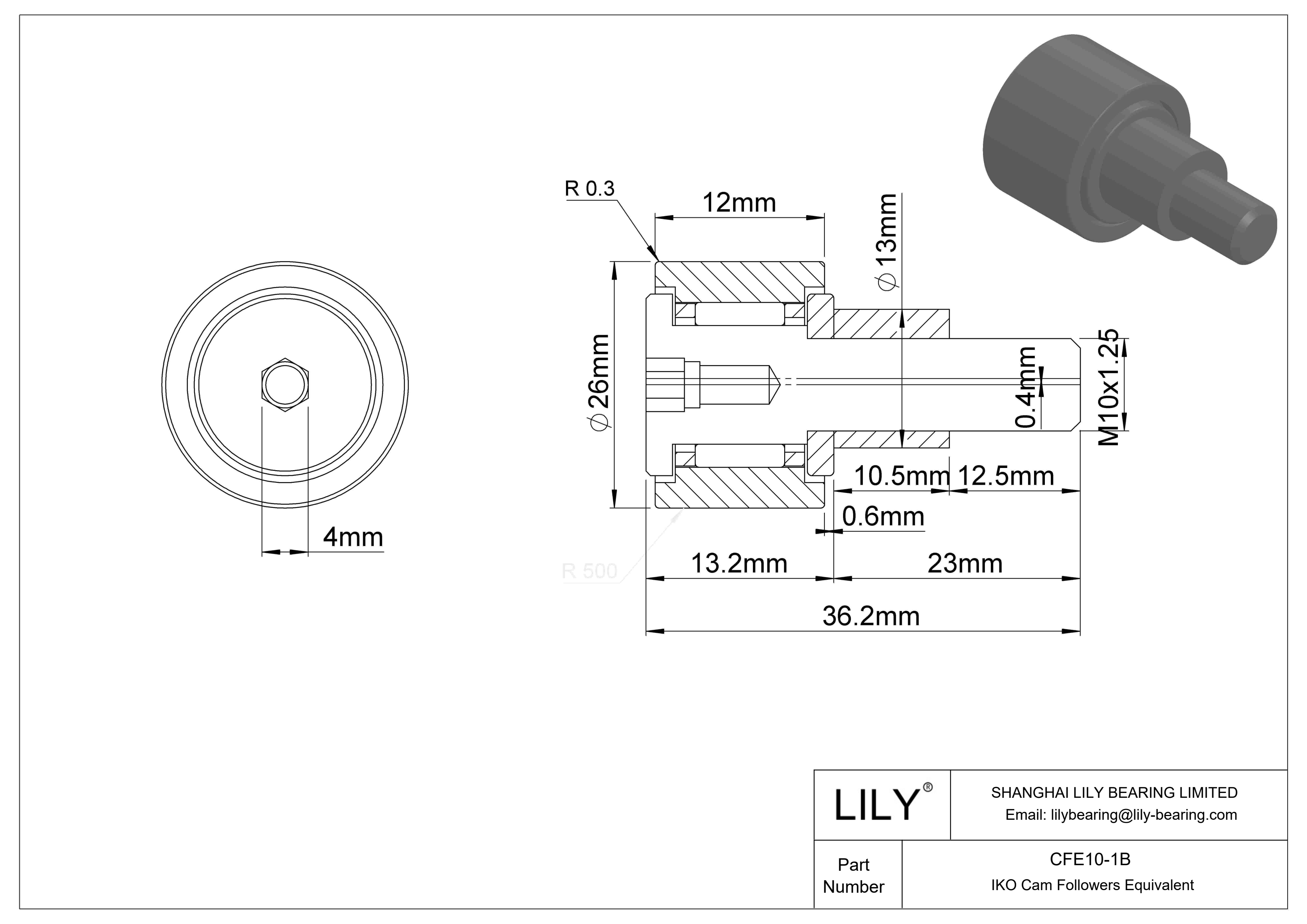 CFE10-1B Seguidor de leva con bulón excéntrico cad drawing