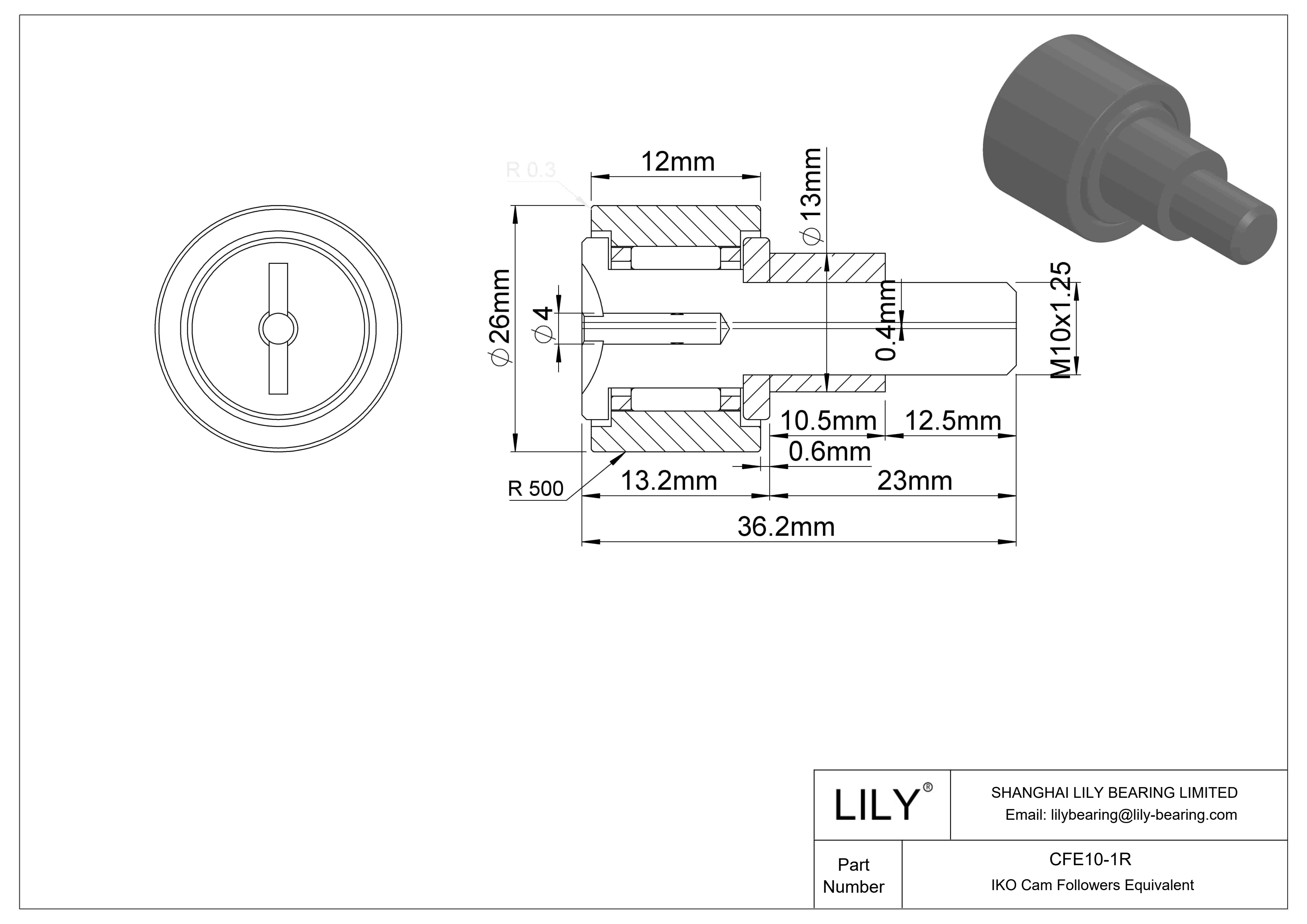 CFE10-1R Seguidor de leva con bulón excéntrico cad drawing