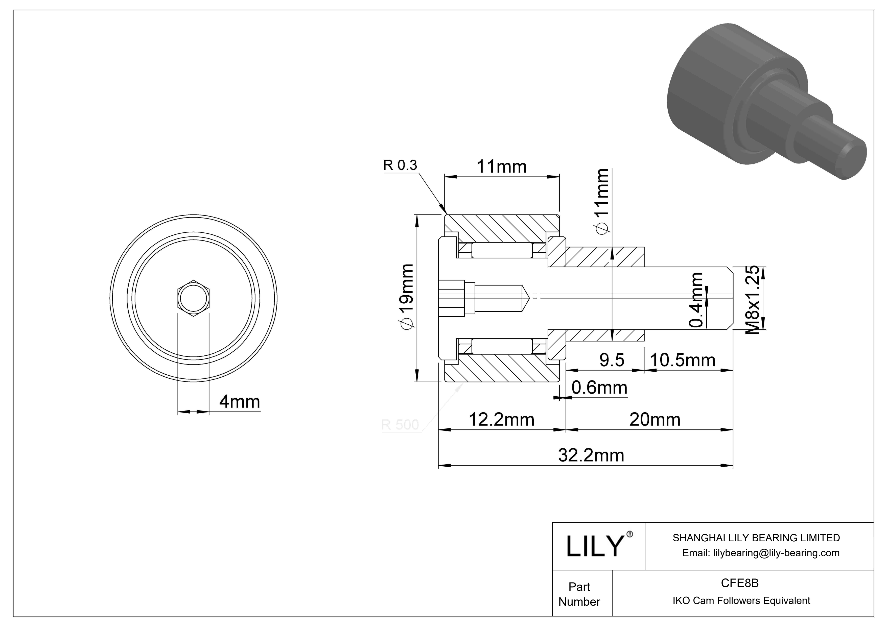 CFE8B Seguidor de leva con bulón excéntrico cad drawing