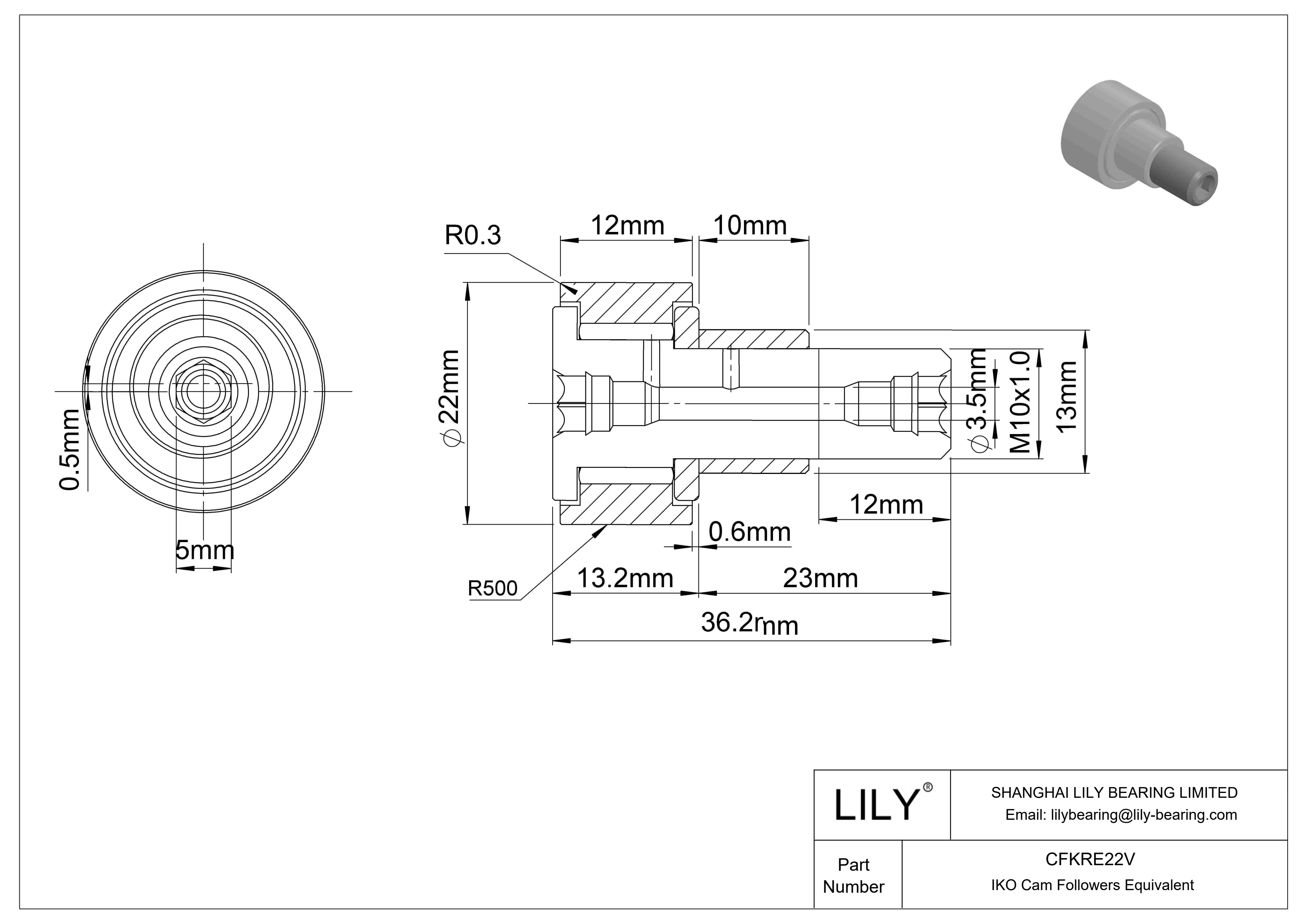 CFKRE22V 偏心螺柱凸轮从动件 cad drawing