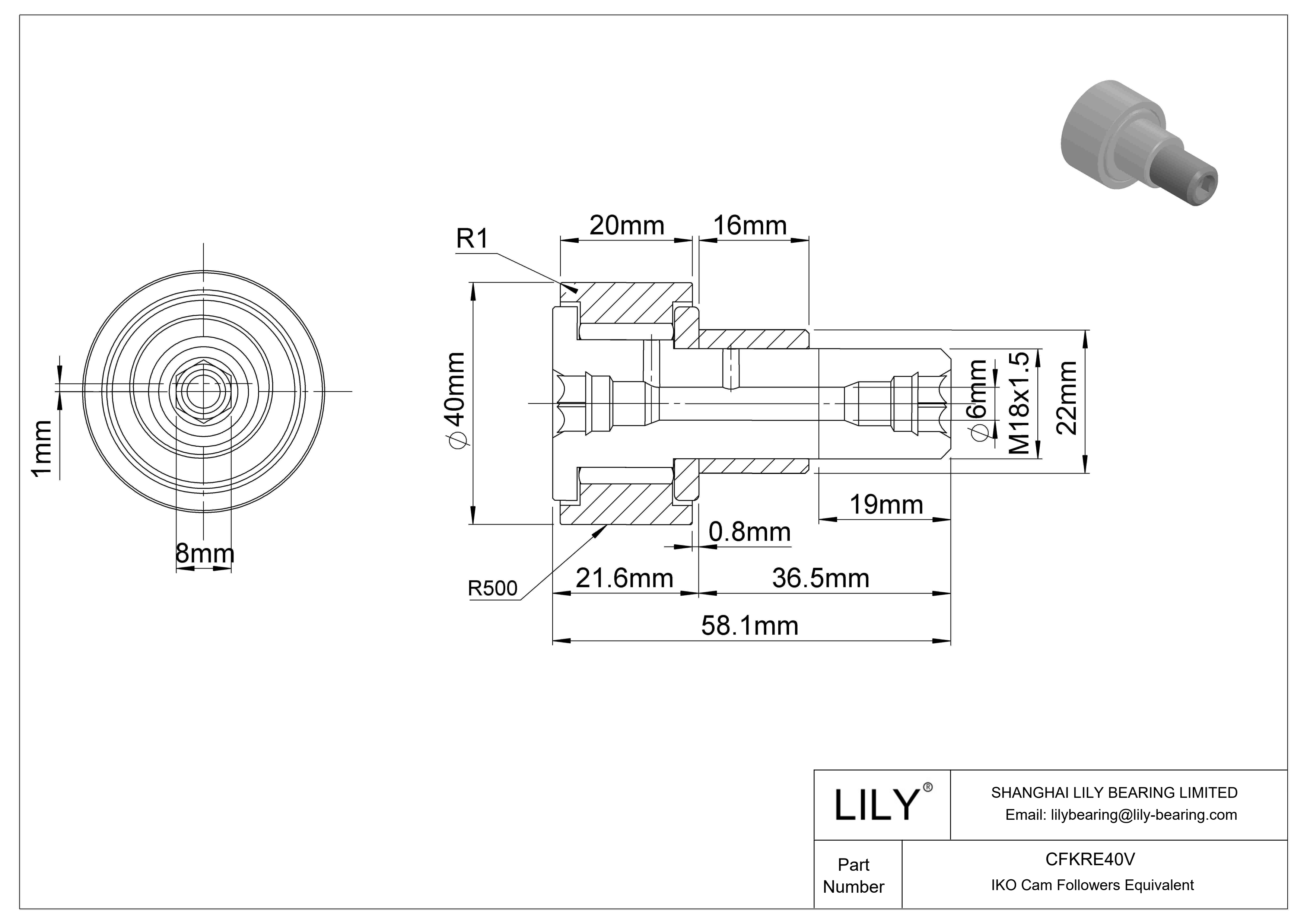 CFKRE40V 偏心螺柱凸轮从动件 cad drawing