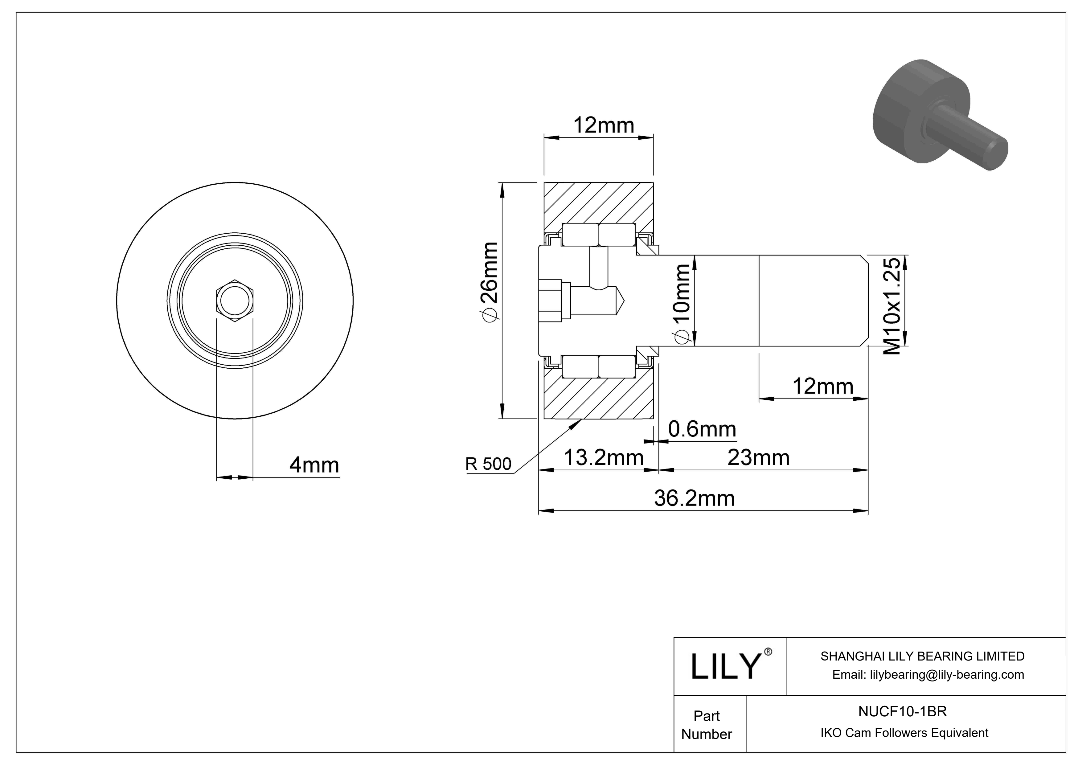 NUCF10-1BR 螺柱凸轮从动件 cad drawing