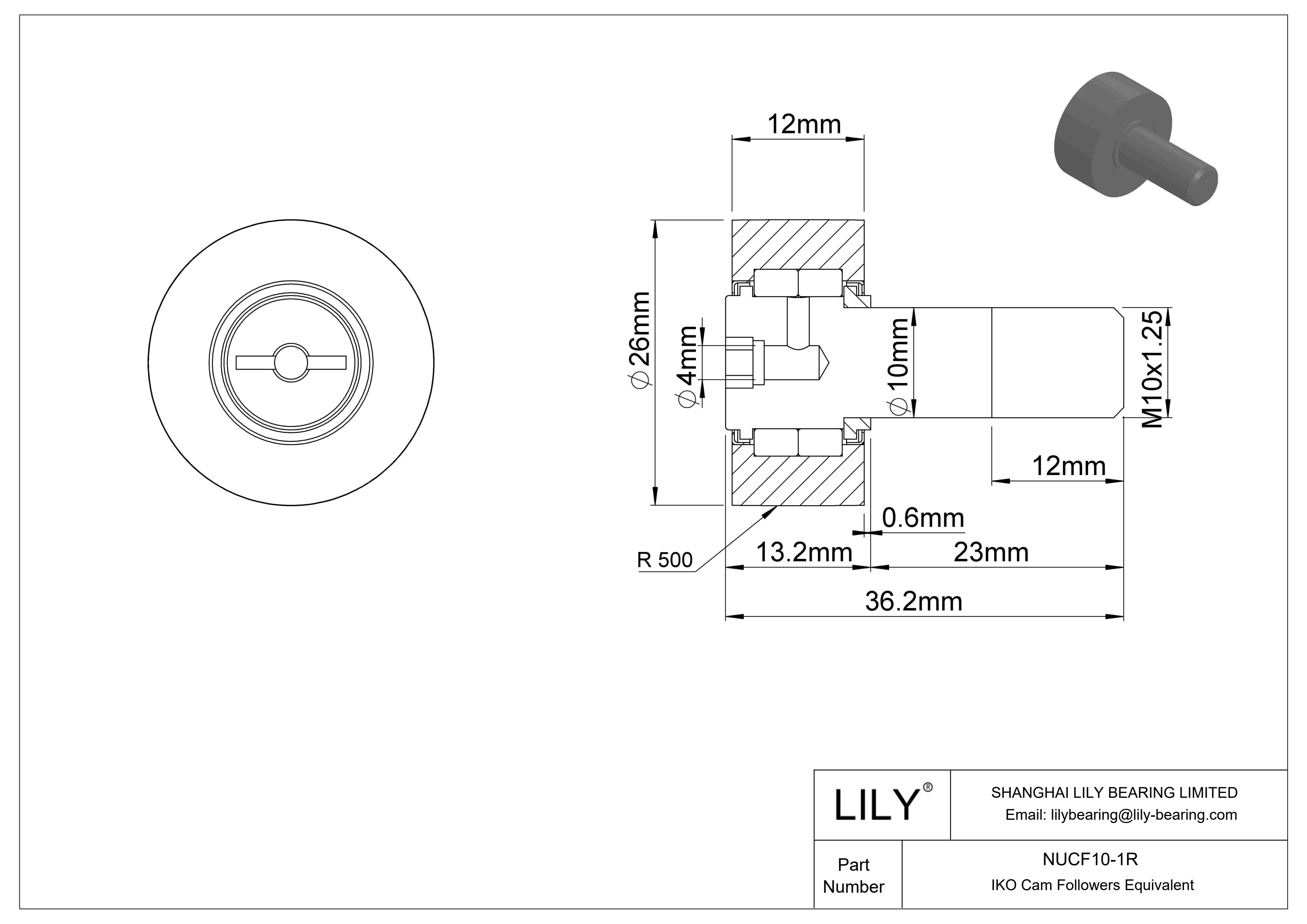 NUCF10-1R 螺柱凸轮从动件 cad drawing