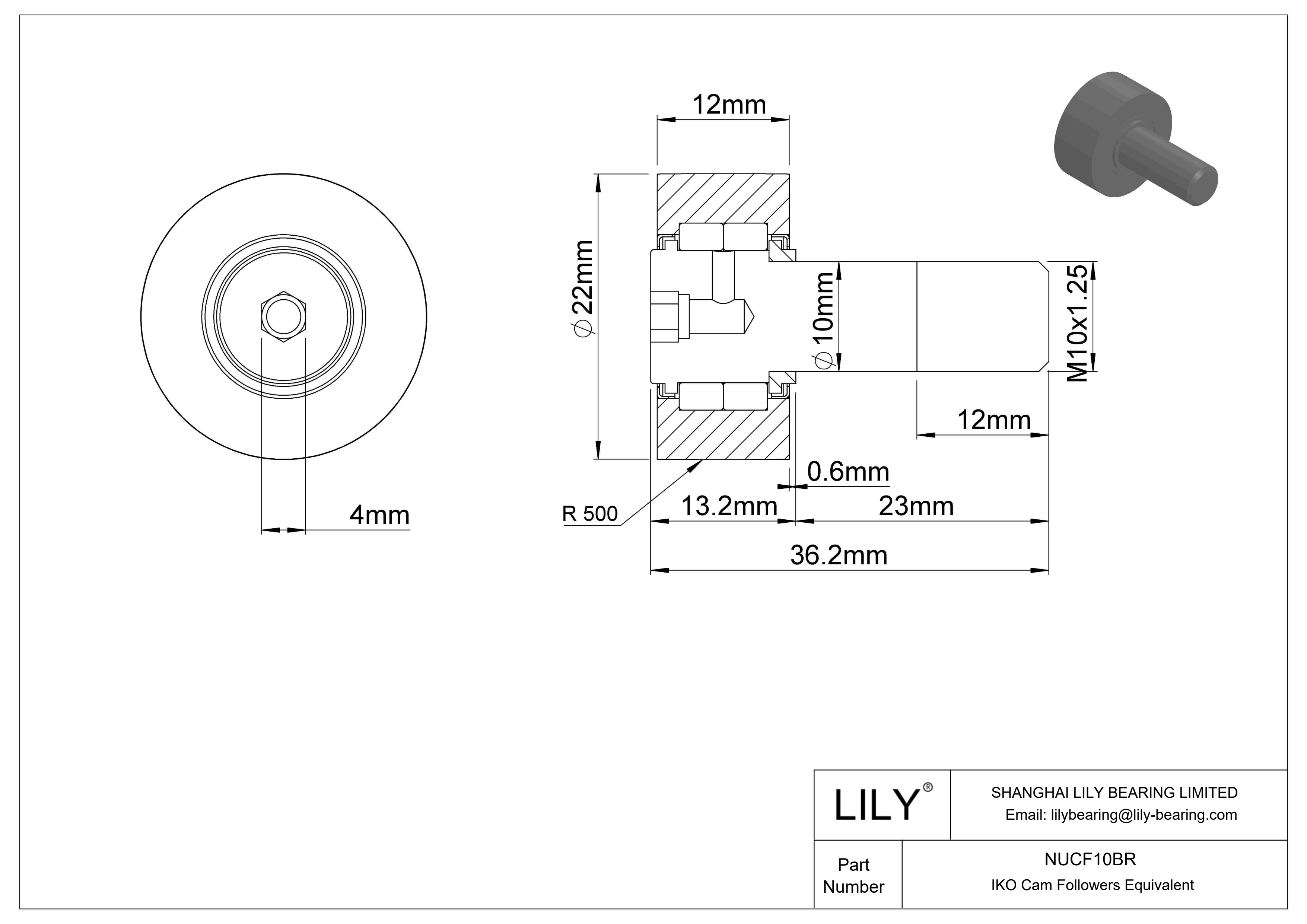 NUCF10BR 螺柱凸轮从动件 cad drawing