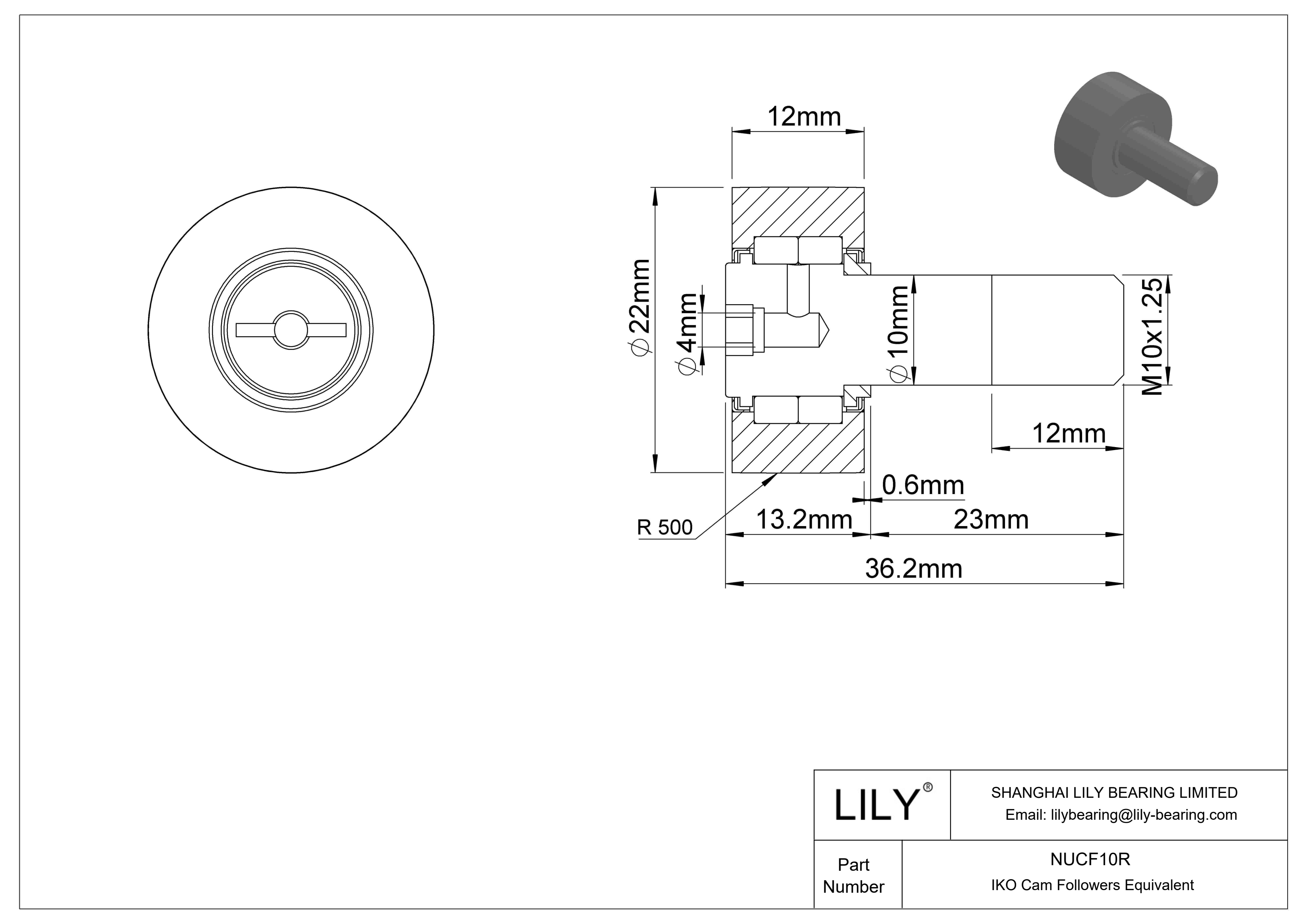 NUCF10R 螺柱凸轮从动件 cad drawing