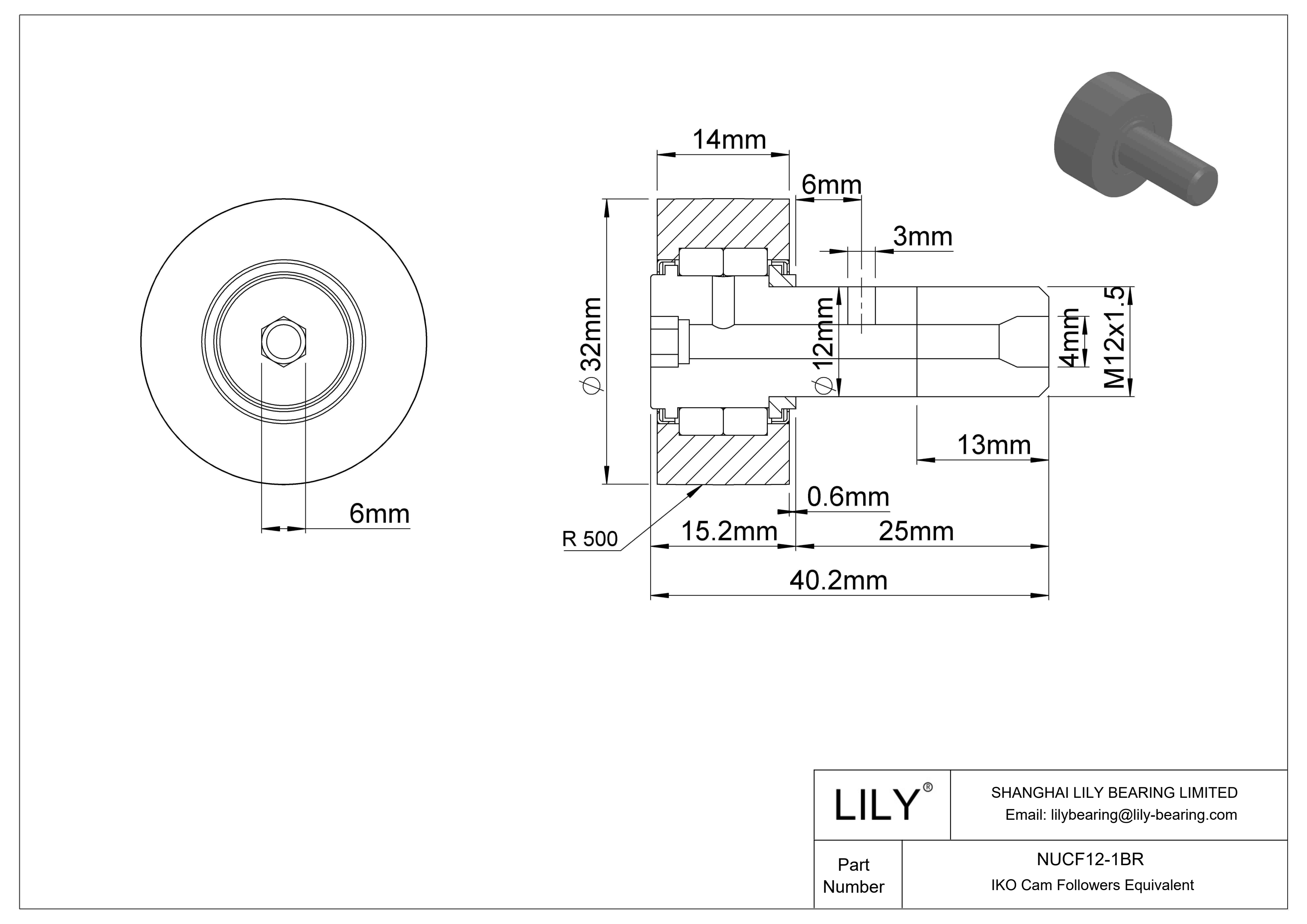 NUCF12-1BR 螺柱凸轮从动件 cad drawing