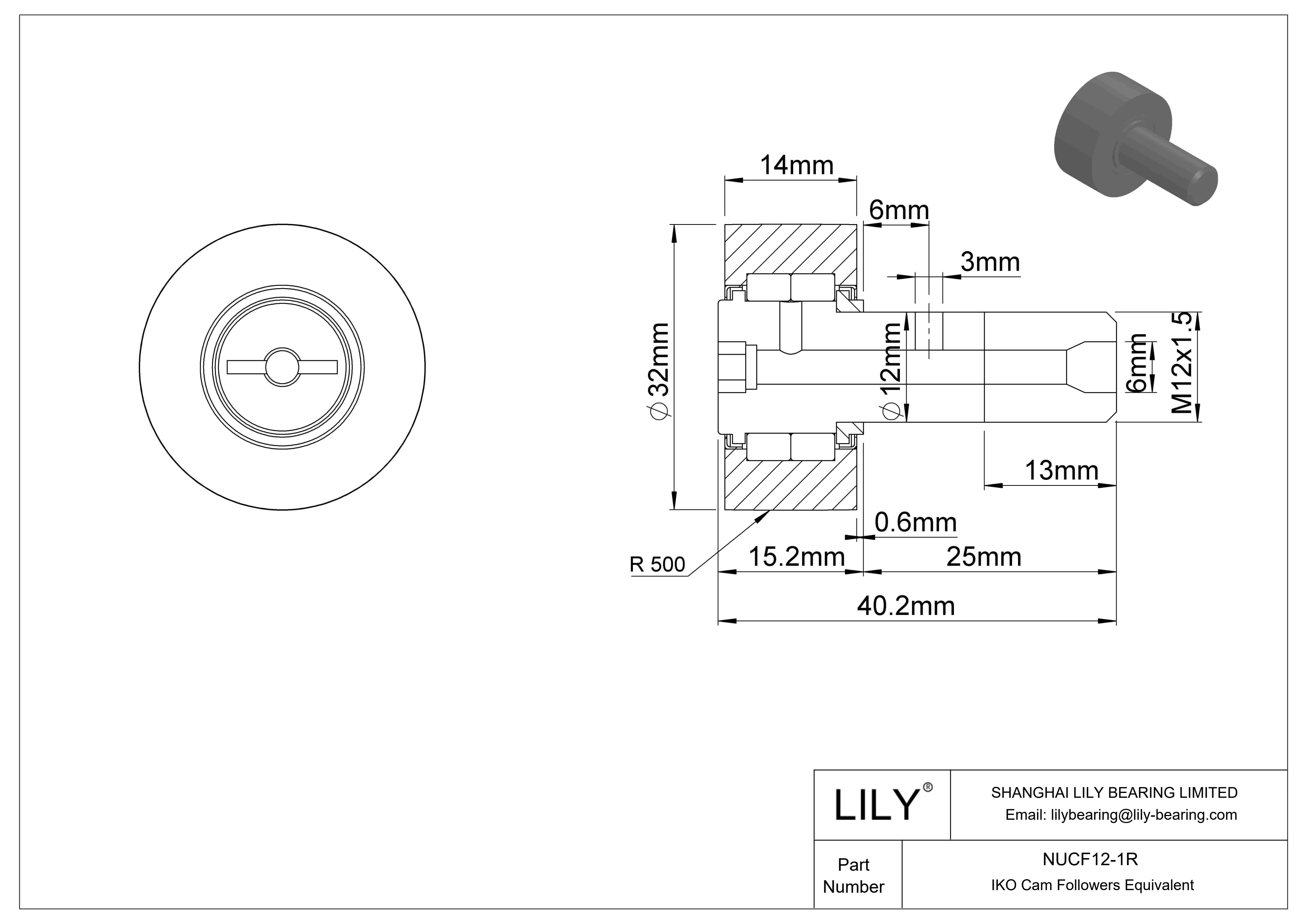 NUCF12-1R 螺柱凸轮从动件 cad drawing