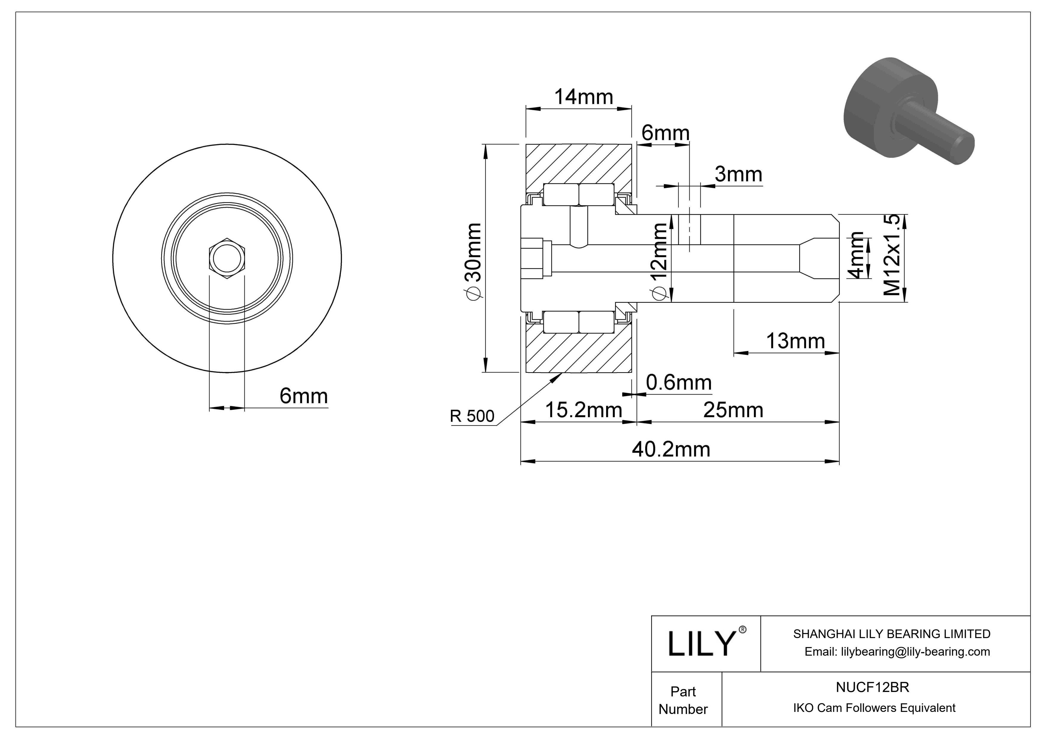 NUCF12BR 螺柱凸轮从动件 cad drawing