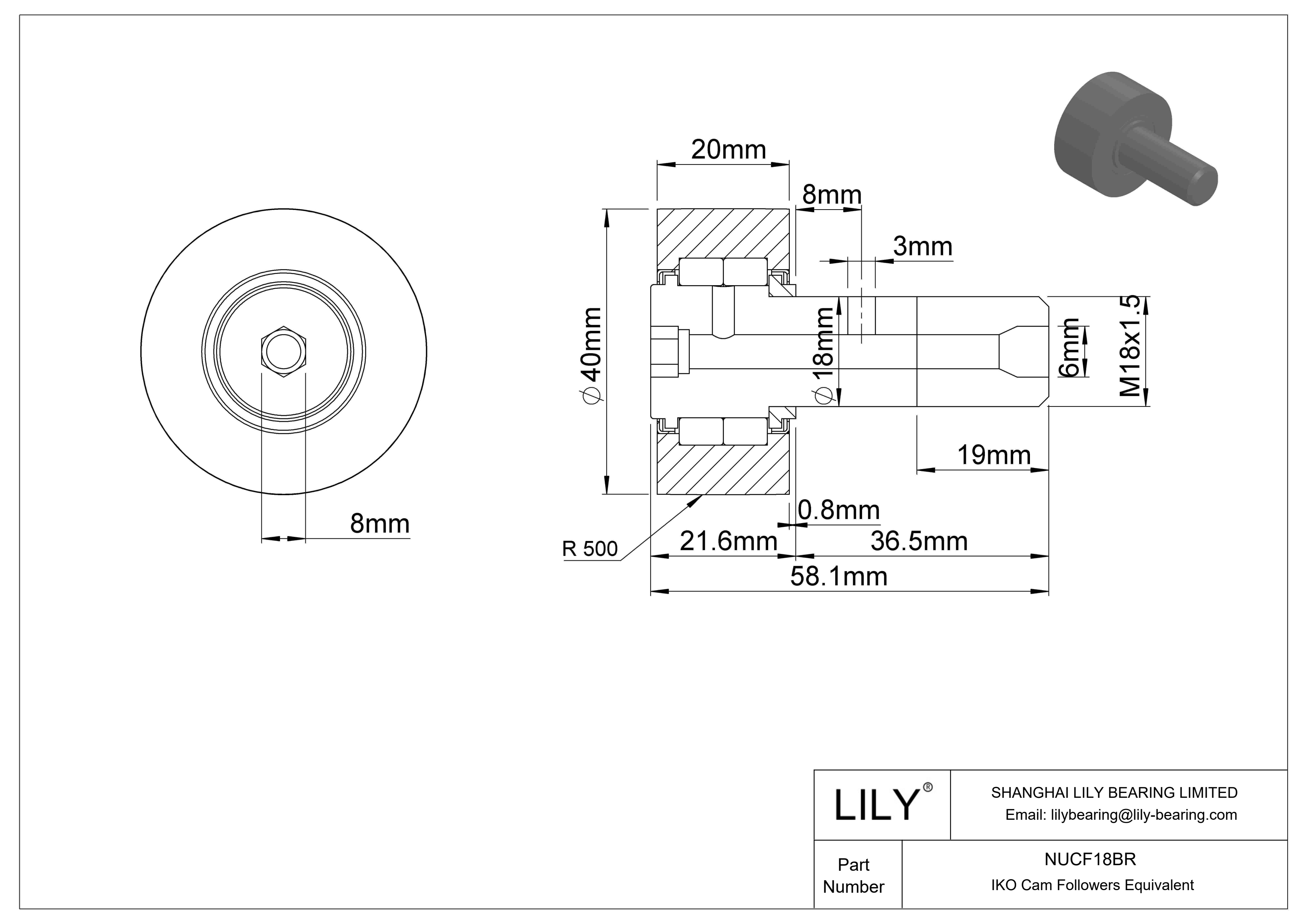 NUCF18BR 螺柱凸轮从动件 cad drawing