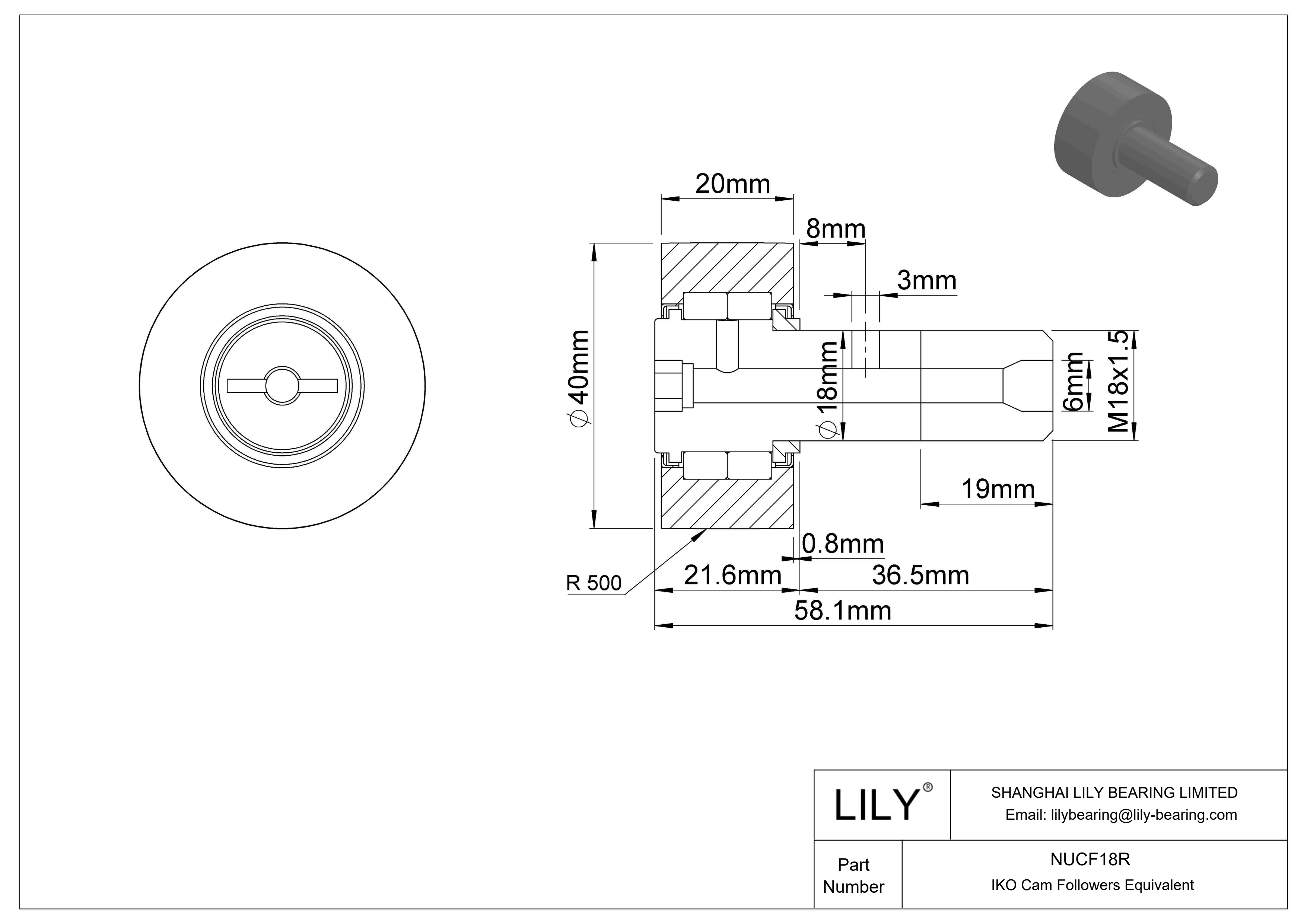 NUCF18R 螺柱凸轮从动件 cad drawing