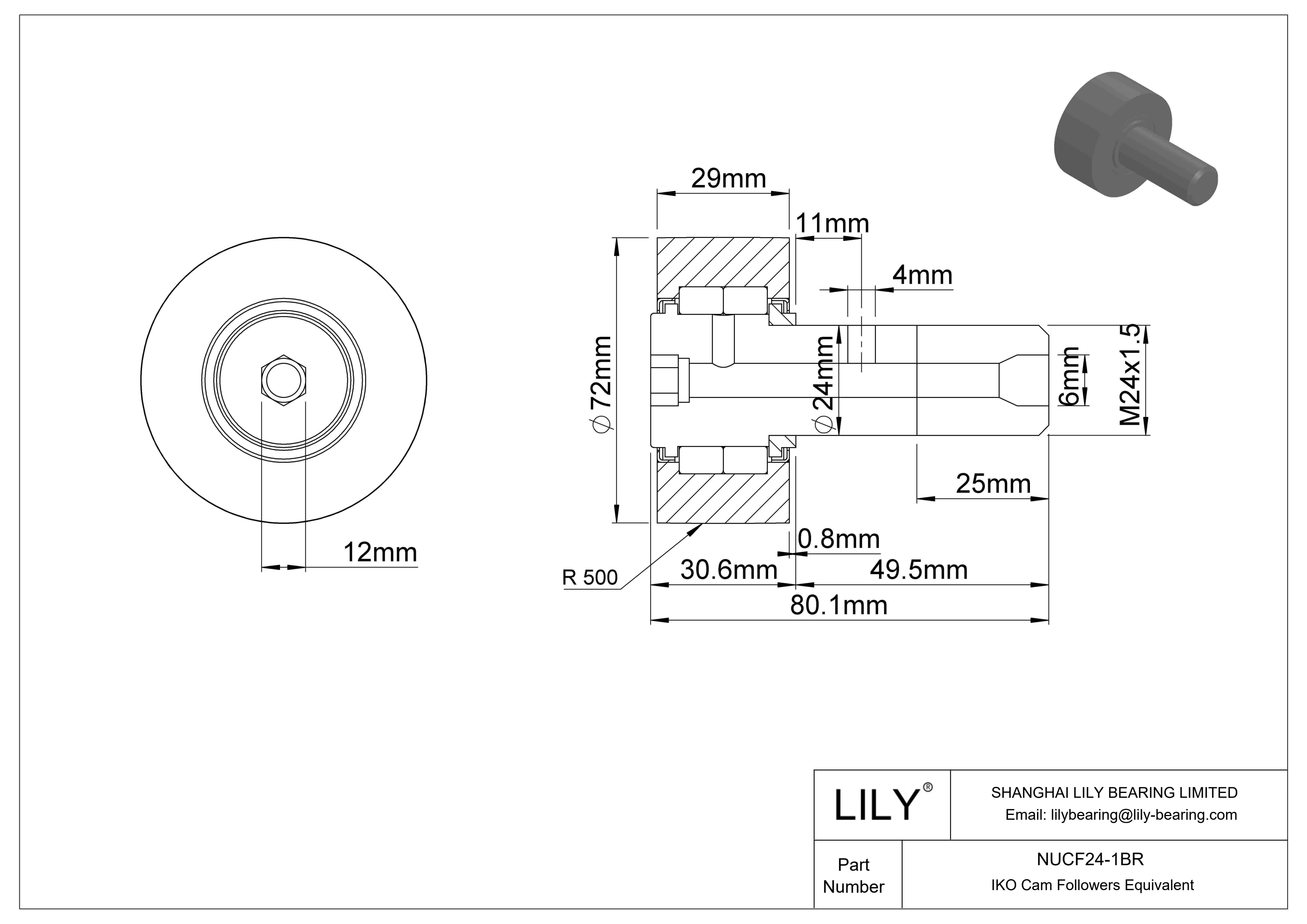 NUCF24-1BR 螺柱凸轮从动件 cad drawing