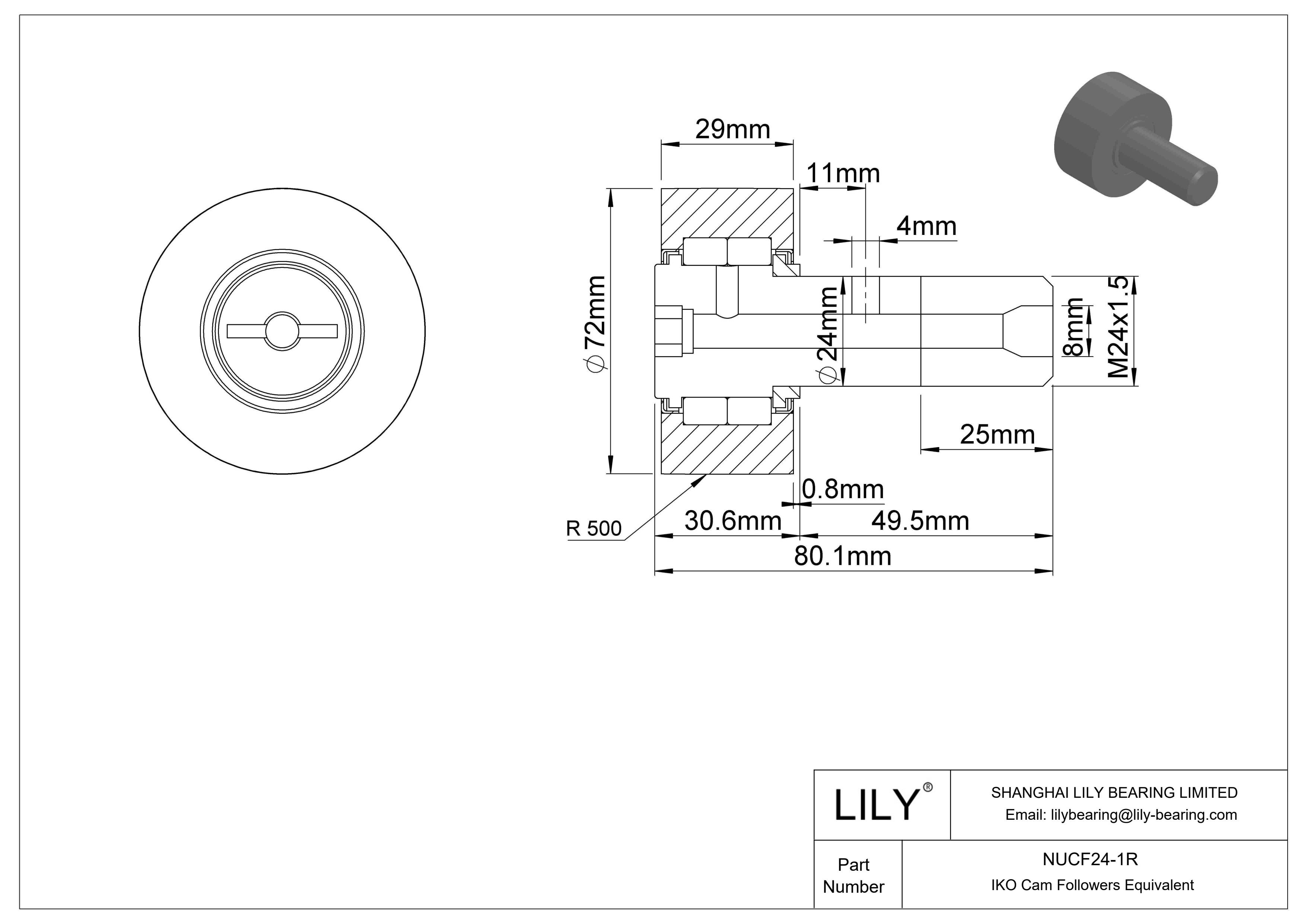 NUCF24-1R 螺柱凸轮从动件 cad drawing