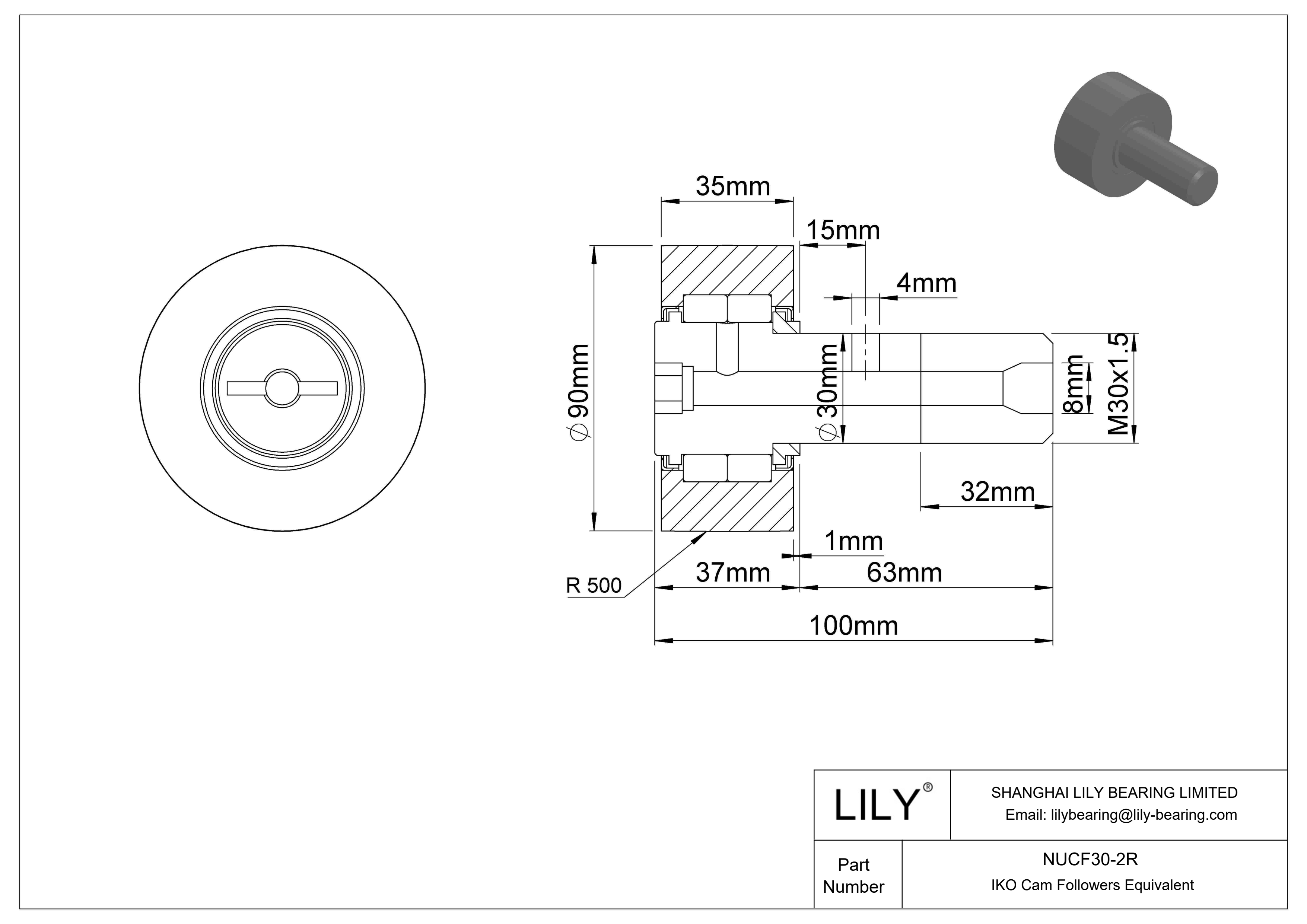 NUCF30-2R 螺柱凸轮从动件 cad drawing