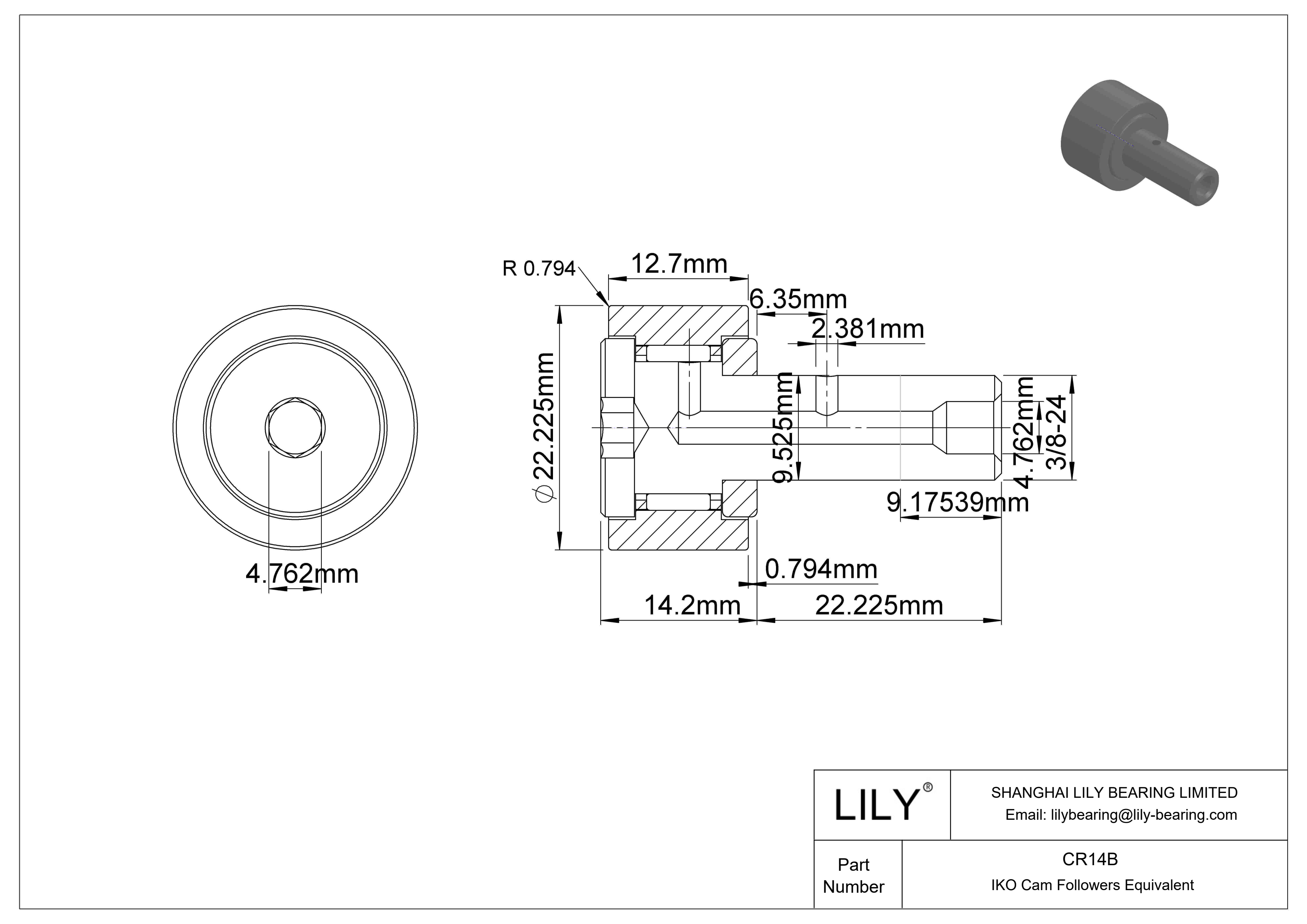 CR14B 螺柱凸轮从动件 cad drawing