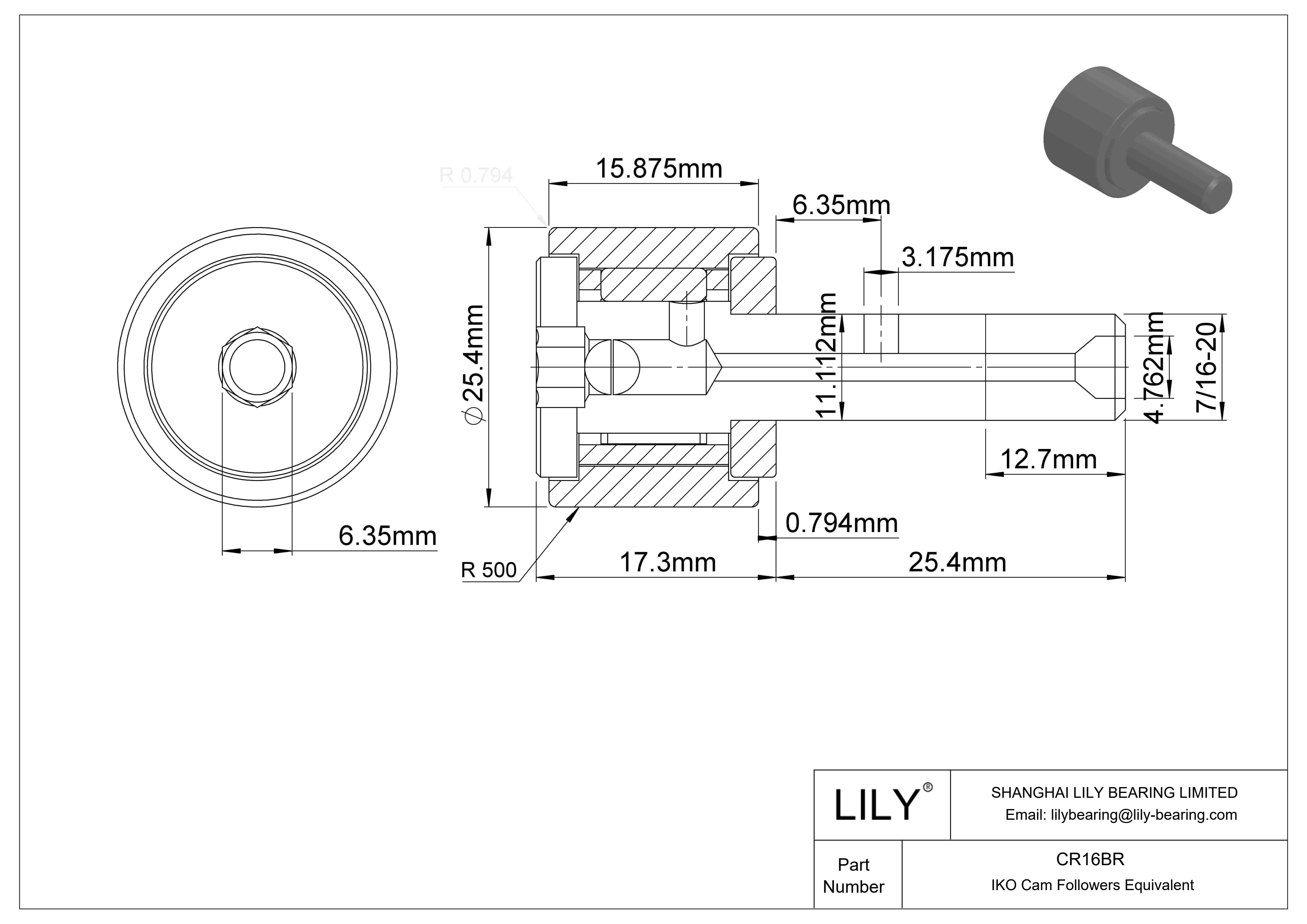 CR16BR 螺柱凸轮从动件 cad drawing