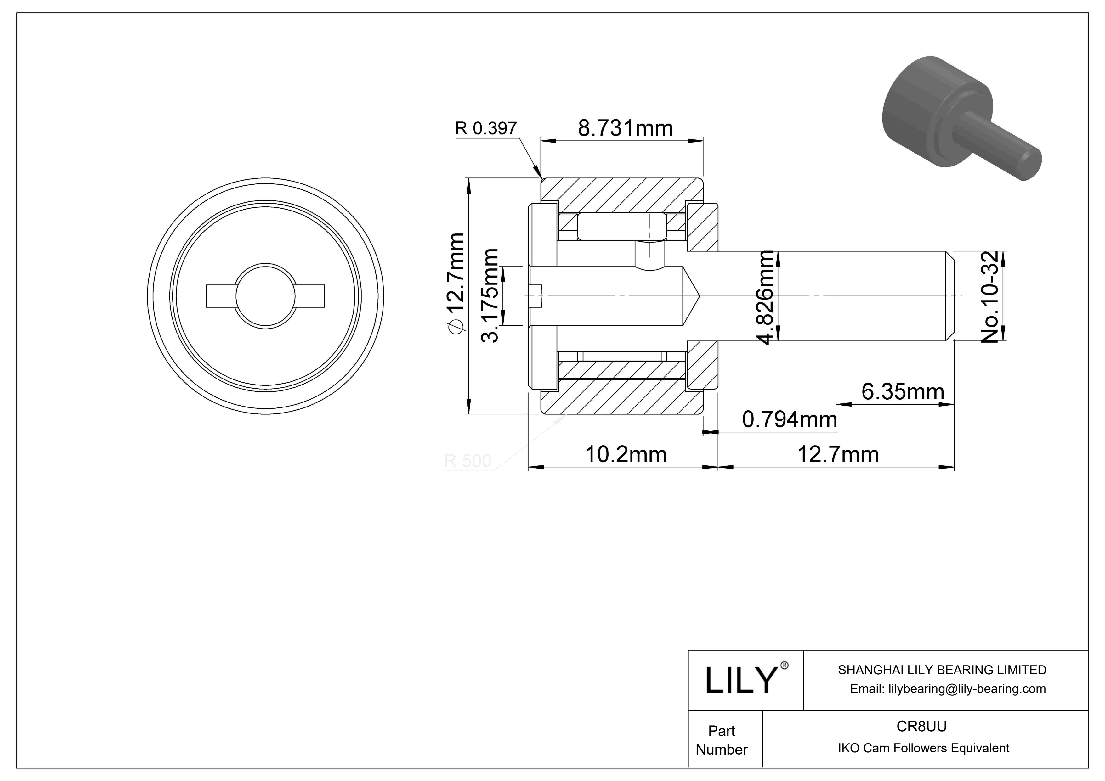 CR8UU 螺柱凸轮从动件 cad drawing