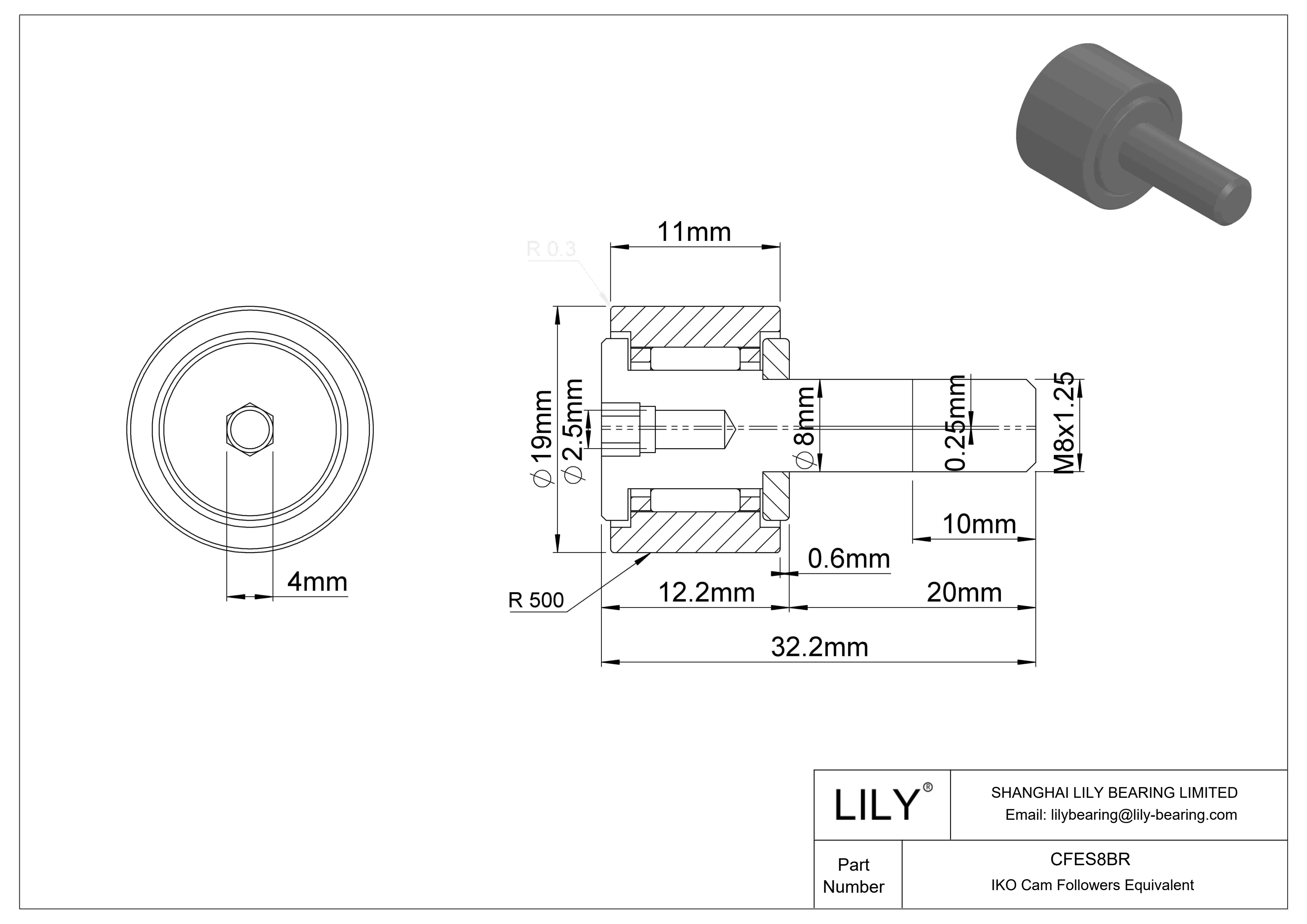 CFES8BR 偏心螺柱凸轮从动件 cad drawing