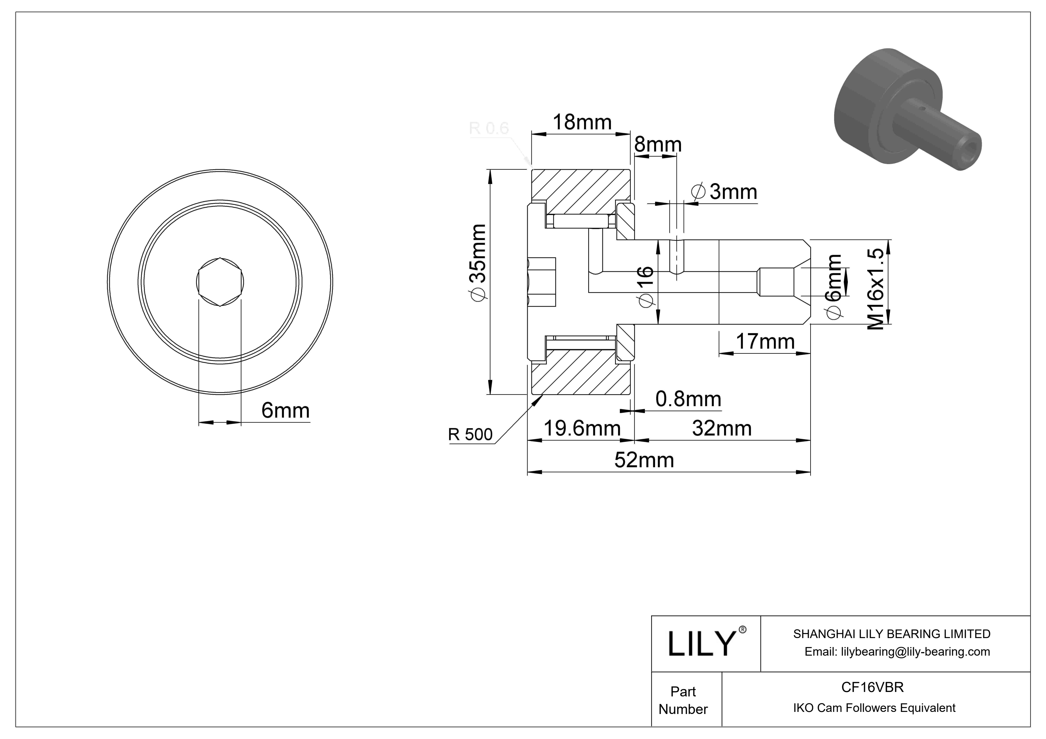 CF16VBR 螺柱凸轮从动件 cad drawing