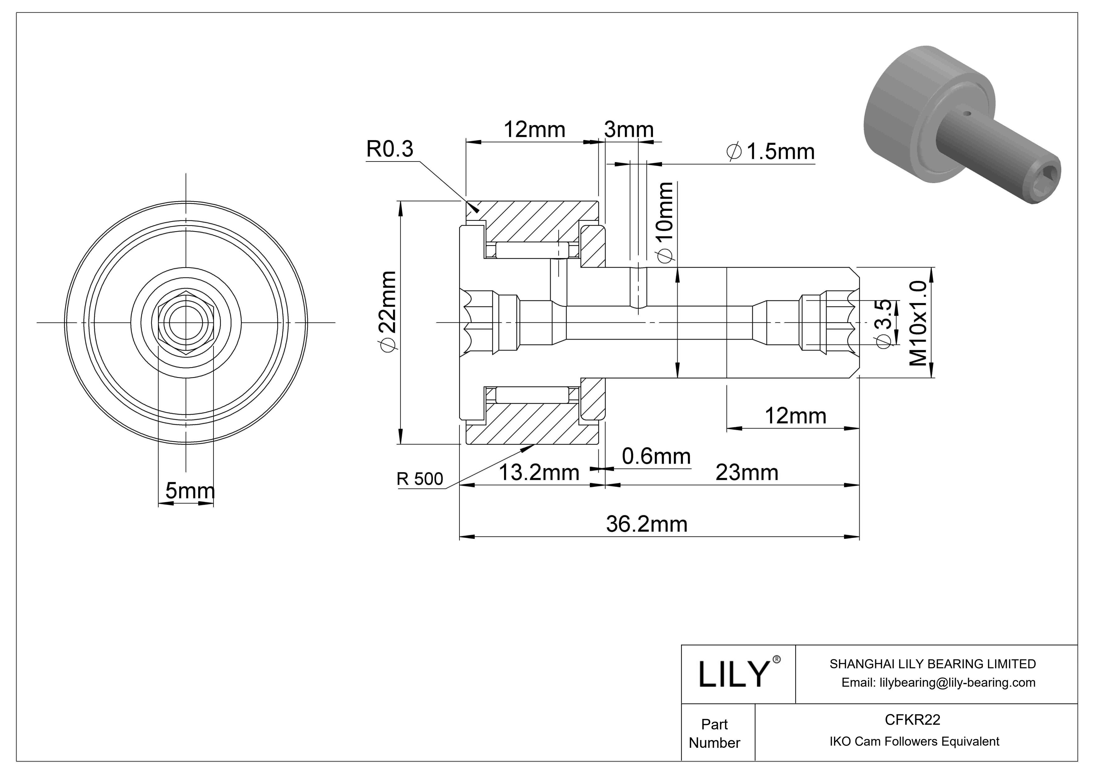 CFKR22 Seguidor de leva cad drawing