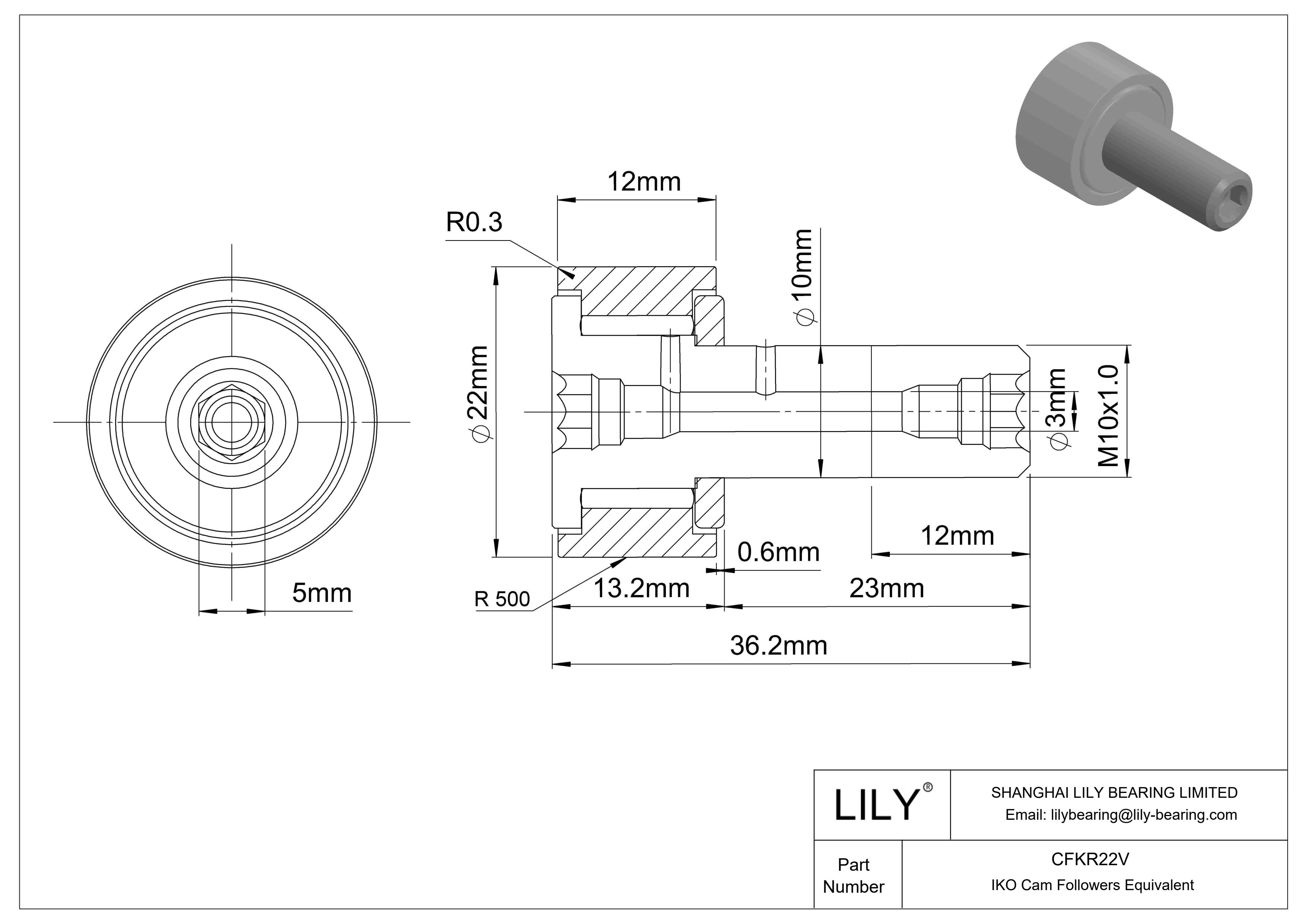 CFKR22V 螺柱凸轮从动件 cad drawing