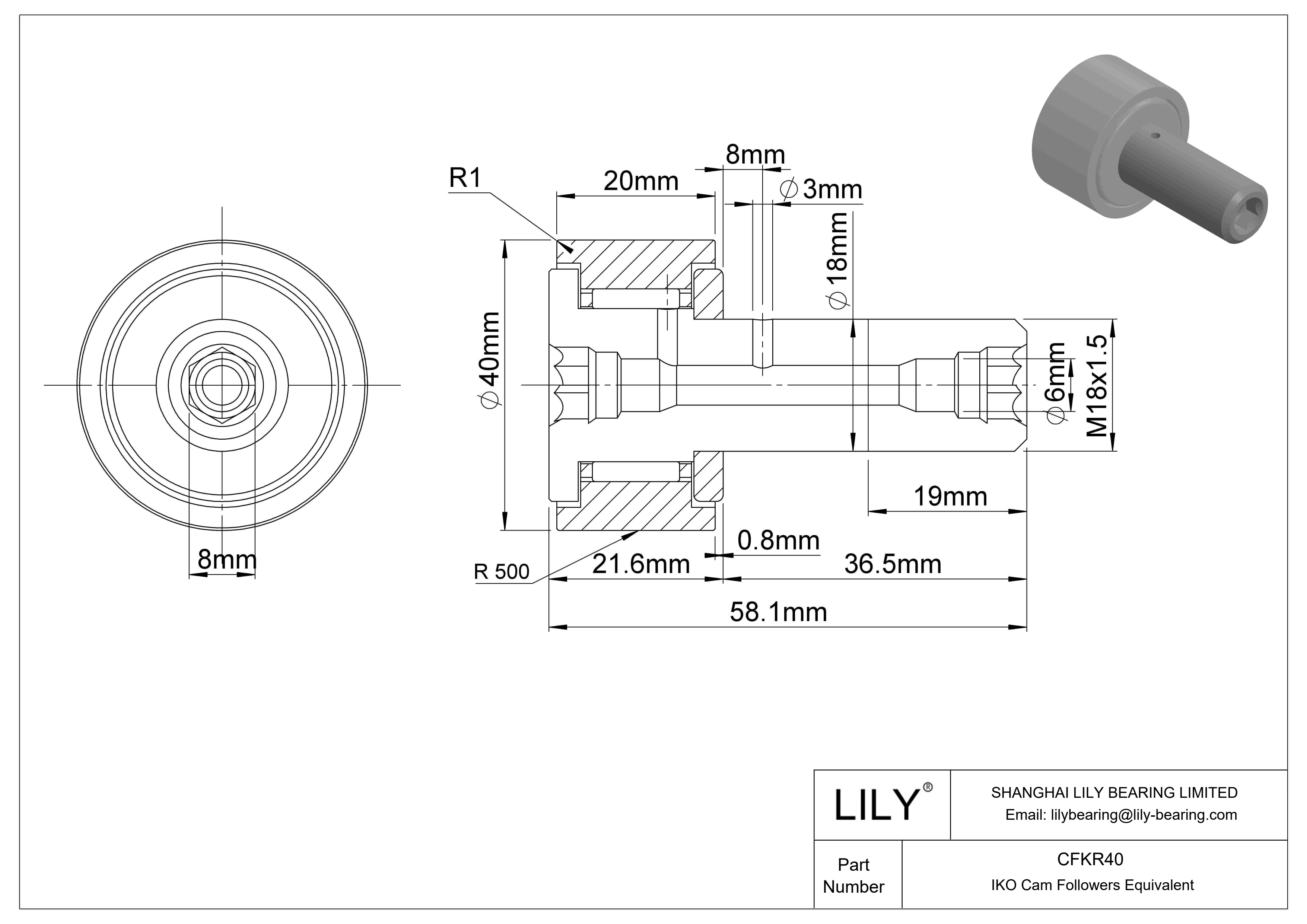 CFKR40 Seguidor de leva cad drawing