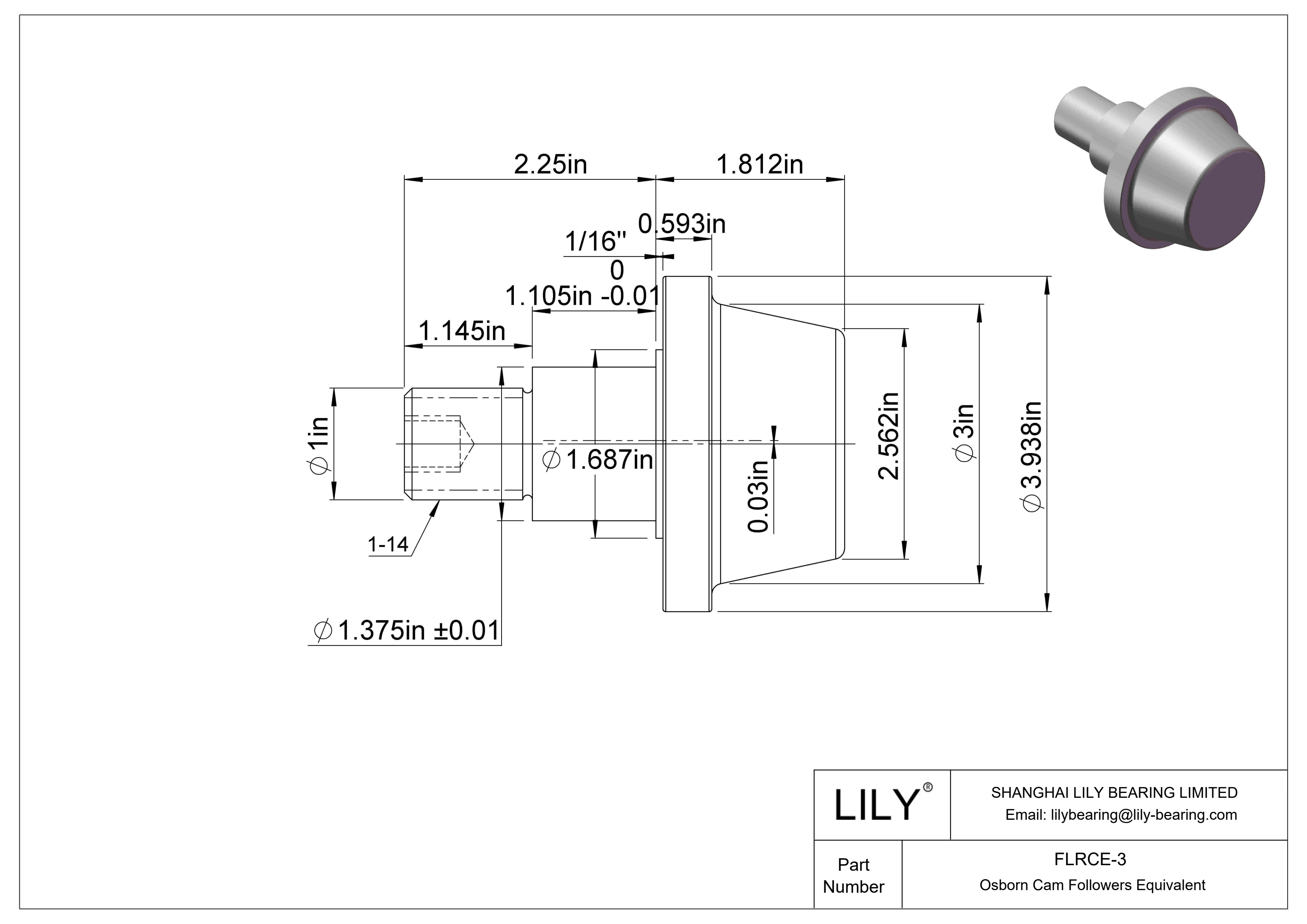 FLRCE-3 Eccentric Stud Cam Follower cad drawing