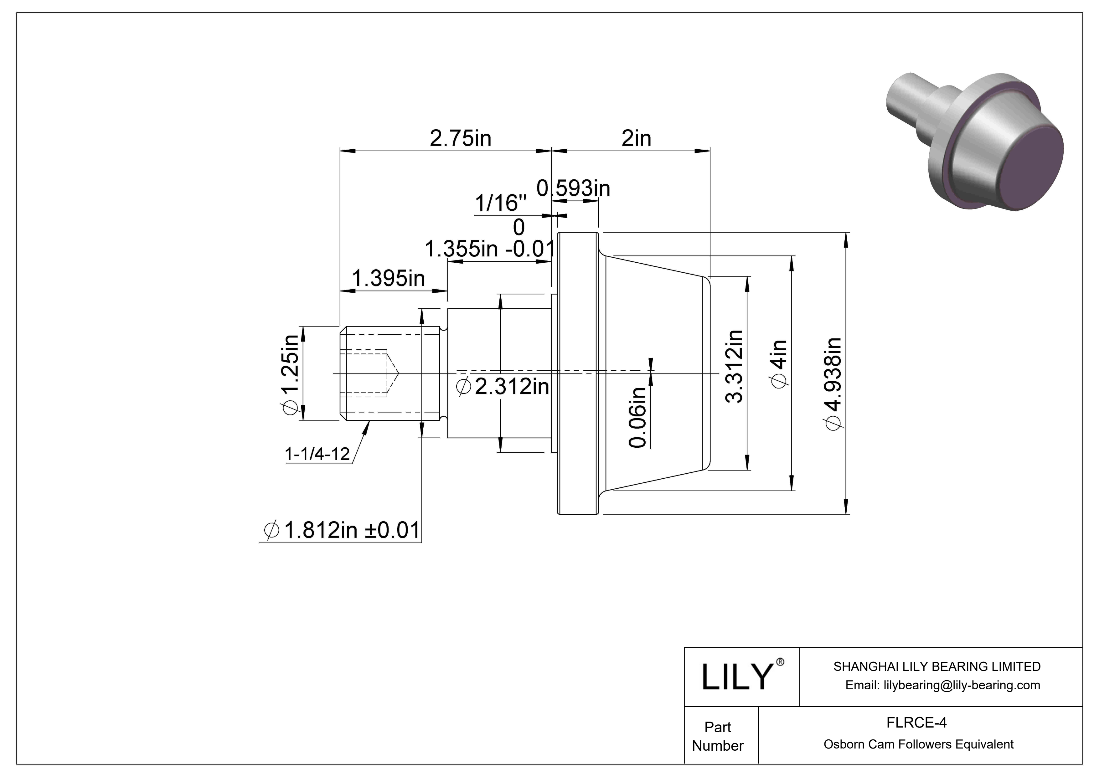 FLRCE-4 Eccentric Stud Cam Follower cad drawing