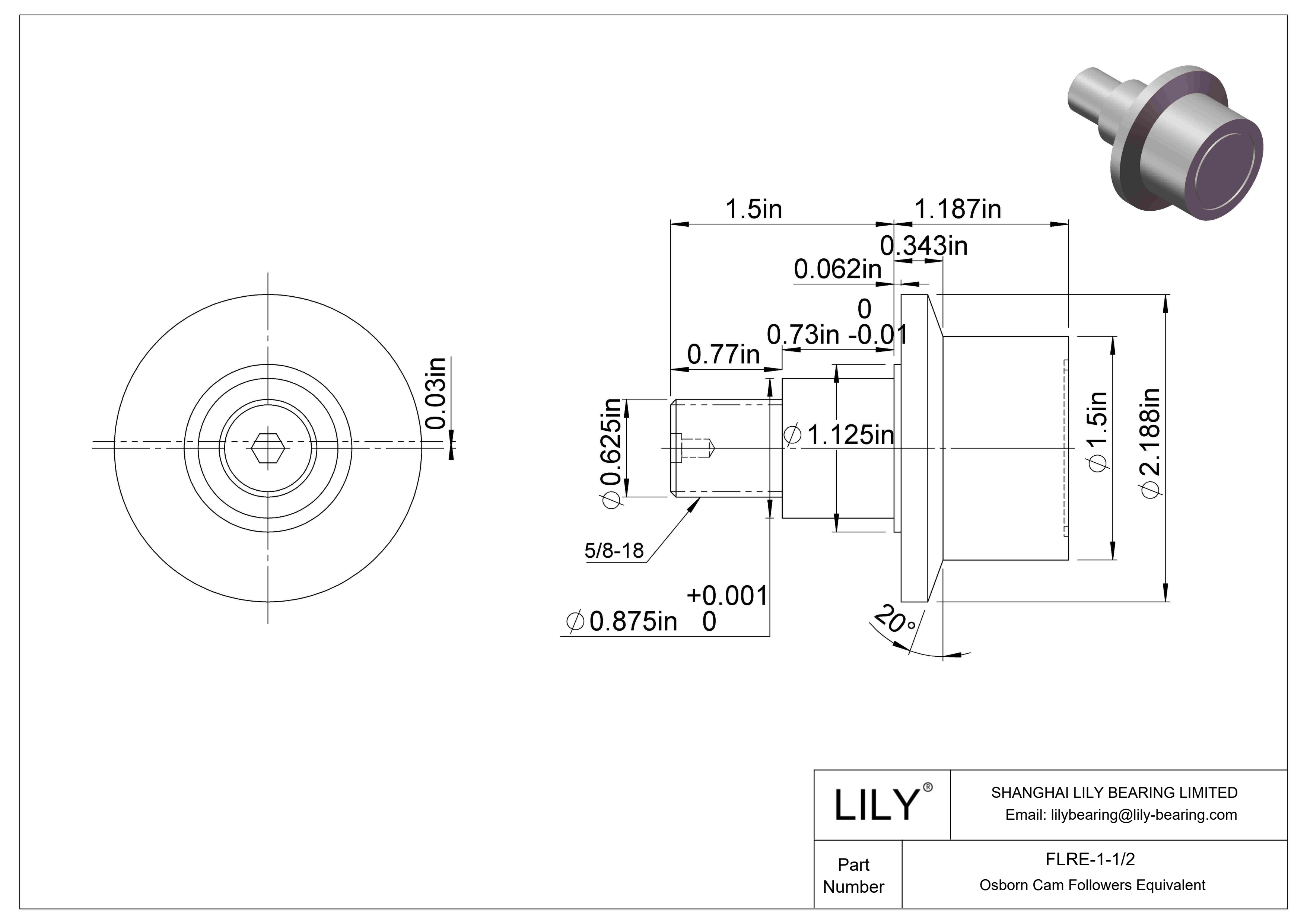 FLRE-1-1/2 偏心螺柱凸轮从动件 cad drawing