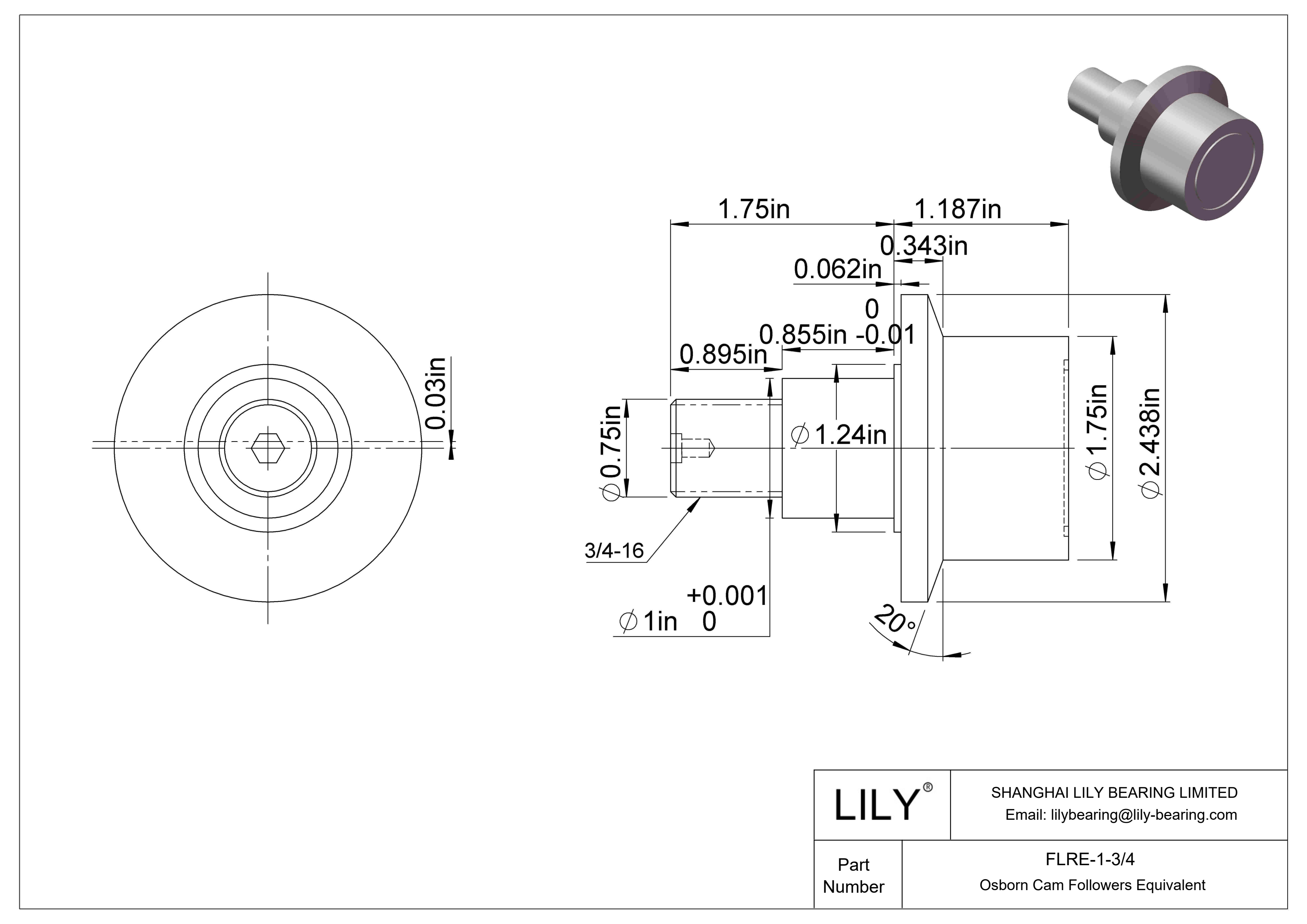 FLRE-1-3/4 偏心螺柱凸轮从动件 cad drawing