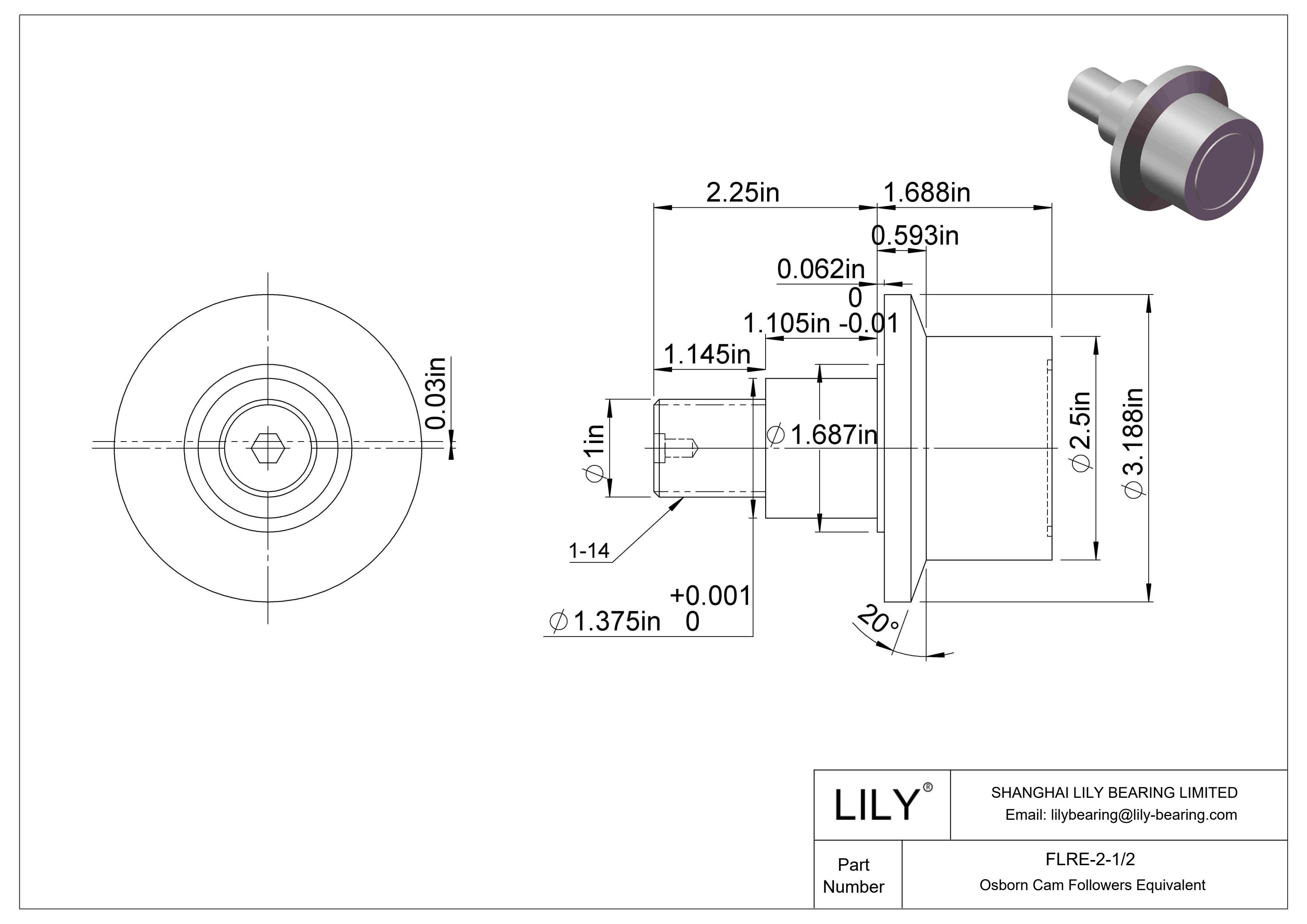 FLRE-2-1/2 Eccentric Stud Cam Follower cad drawing