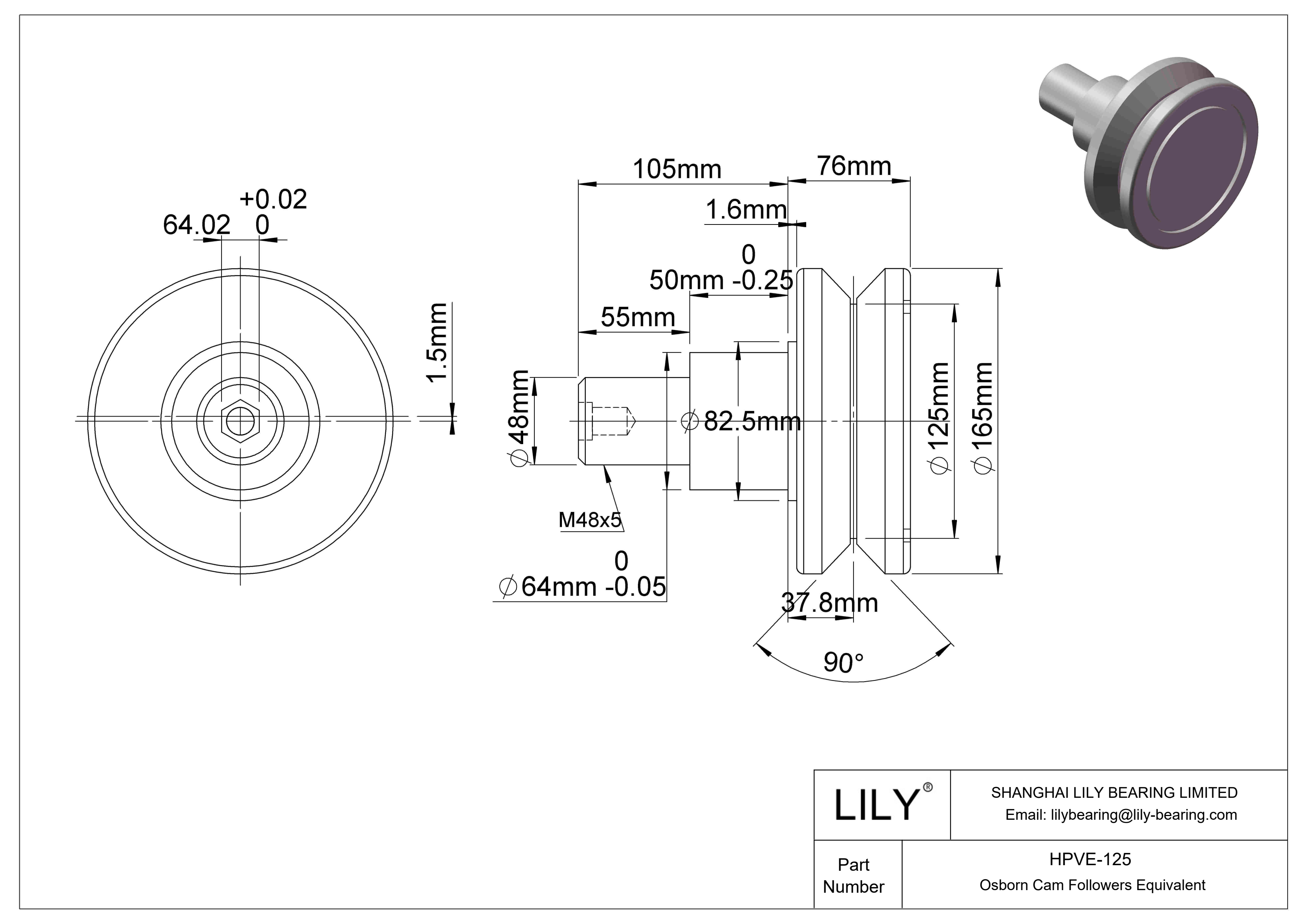 Hpve Eccentric Stud Cam Follower Osborn Lily Bearing