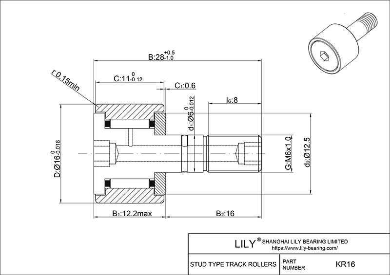 KR16 Stud Type Cam Rollers cad drawing
