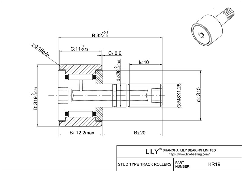 KR19 Stud Type Cam Rollers cad drawing