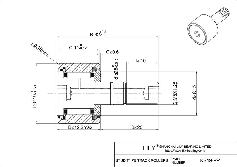 KR19-PP Stud Type Cam Rollers cad drawing