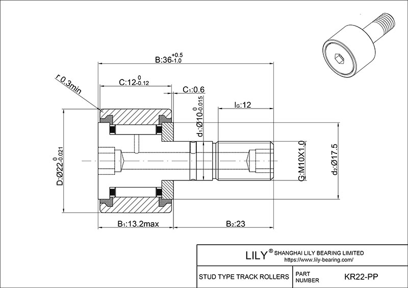 KR22-PP Stud Type Cam Rollers cad drawing