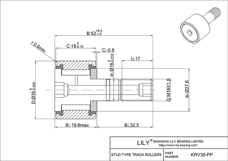 KRV35-PP Stud Type Cam Rollers cad drawing