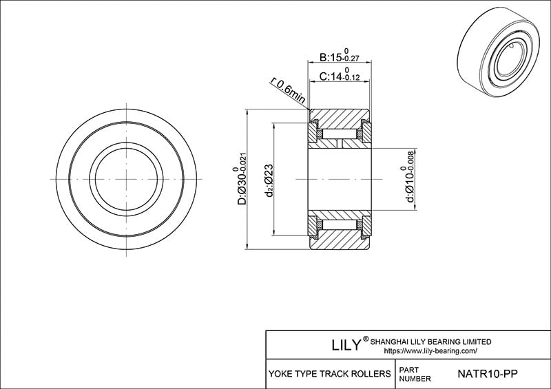 NATR10-PP Yoke Type Track Rollers cad drawing